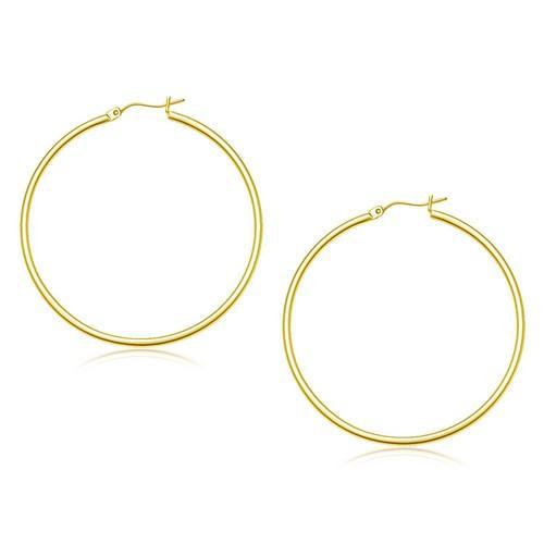 14K Yellow Gold Polished Hoop Earrings 45mm - Classic Circle Earrings for Women, Everyday Wear & Special Occasions