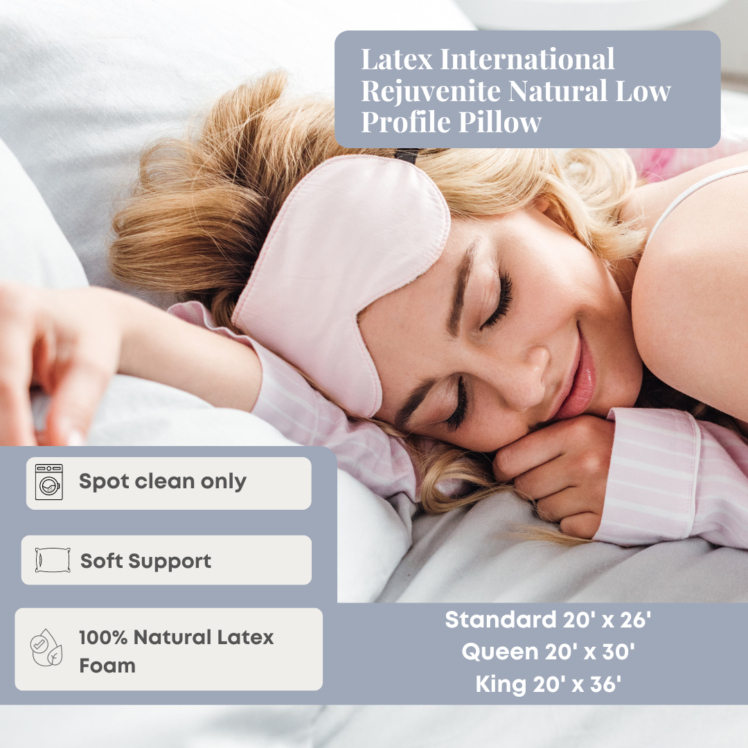 Latex International Rejuvenite Natural Low Profile Pillow - Hypoallergenic & Supportive Memory Foam Pillow for Side, Back & Stomach Sleepers - Perfect for Neck Pain Relief & Better Sleep