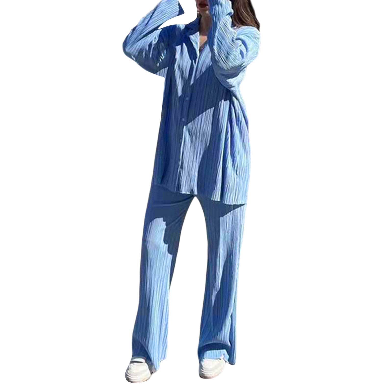 Women's 2-Piece Wide Leg Pants Set with Long Sleeve Button Down Shirt - Casual Linen Outfit for Streetwear & Fashion | Perfect for Office, Travel and Everyday Wear