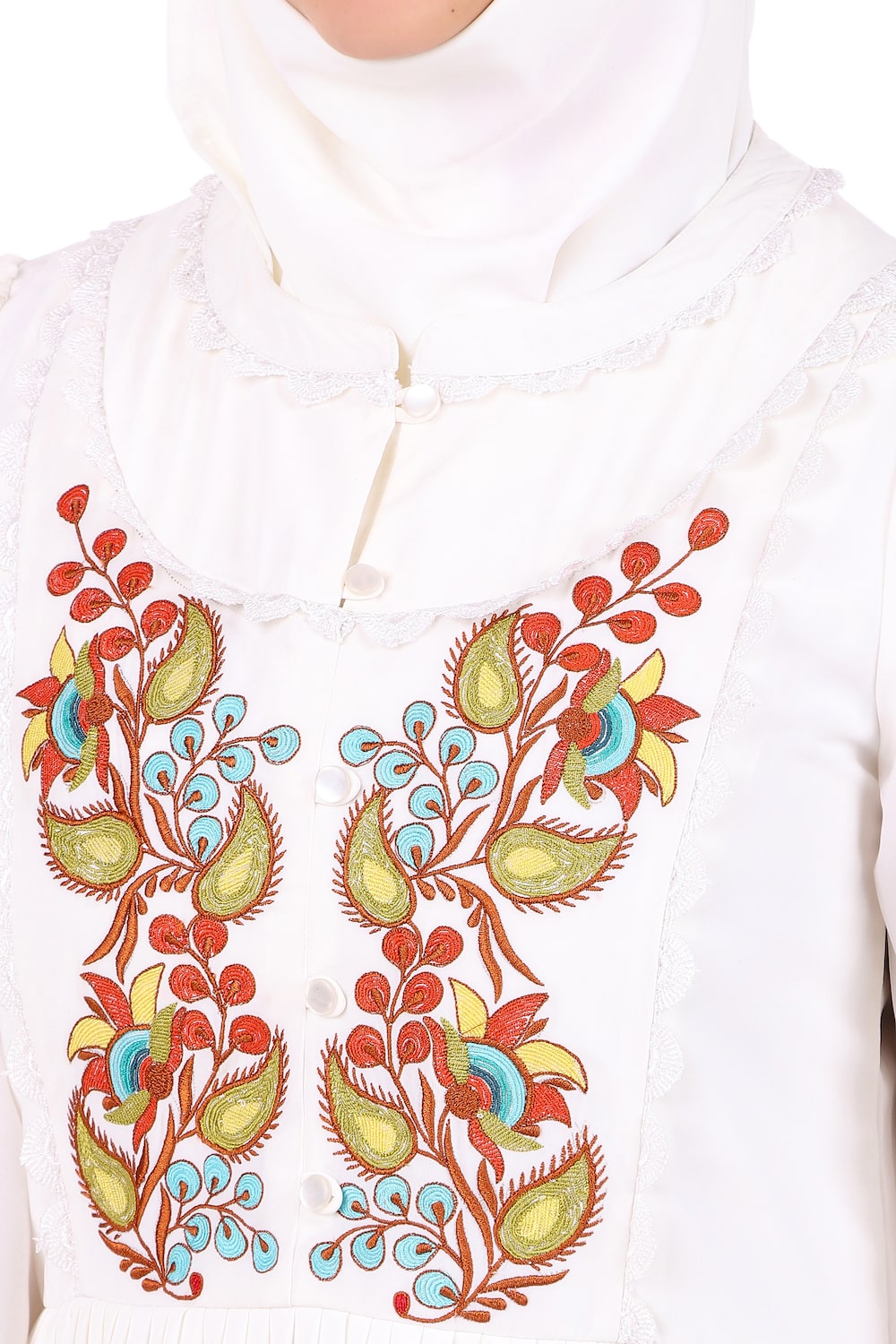 Elegant White Heavy Flared Abaya with Hand Embroidery - Perfect for Weddings, Eid, and Special Occasions
