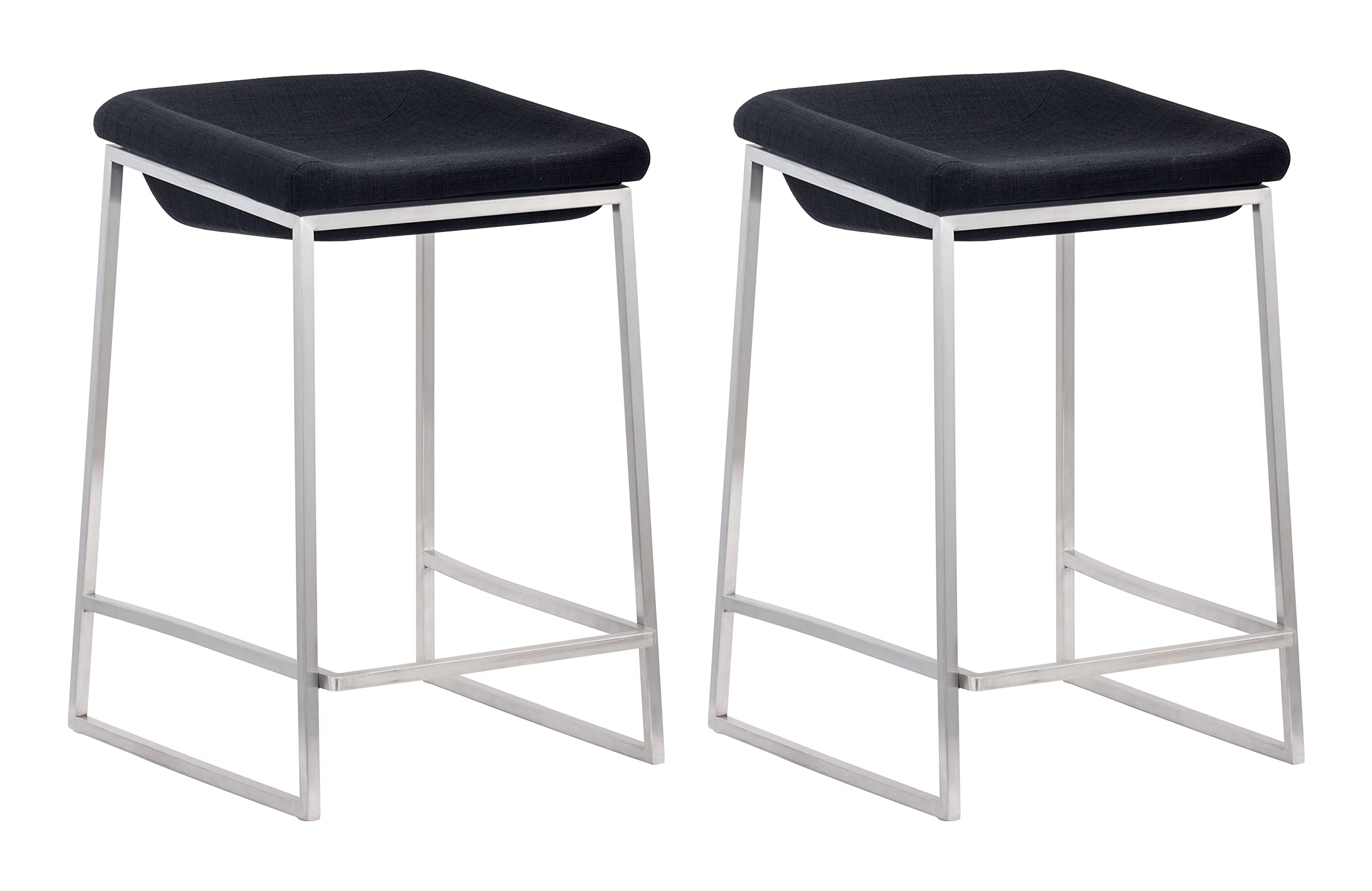 Zuo Lids Counter Stool Set of 2 - Dark Gray Modern Bar Stools for Kitchen Island, Breakfast Nook & Home Decor