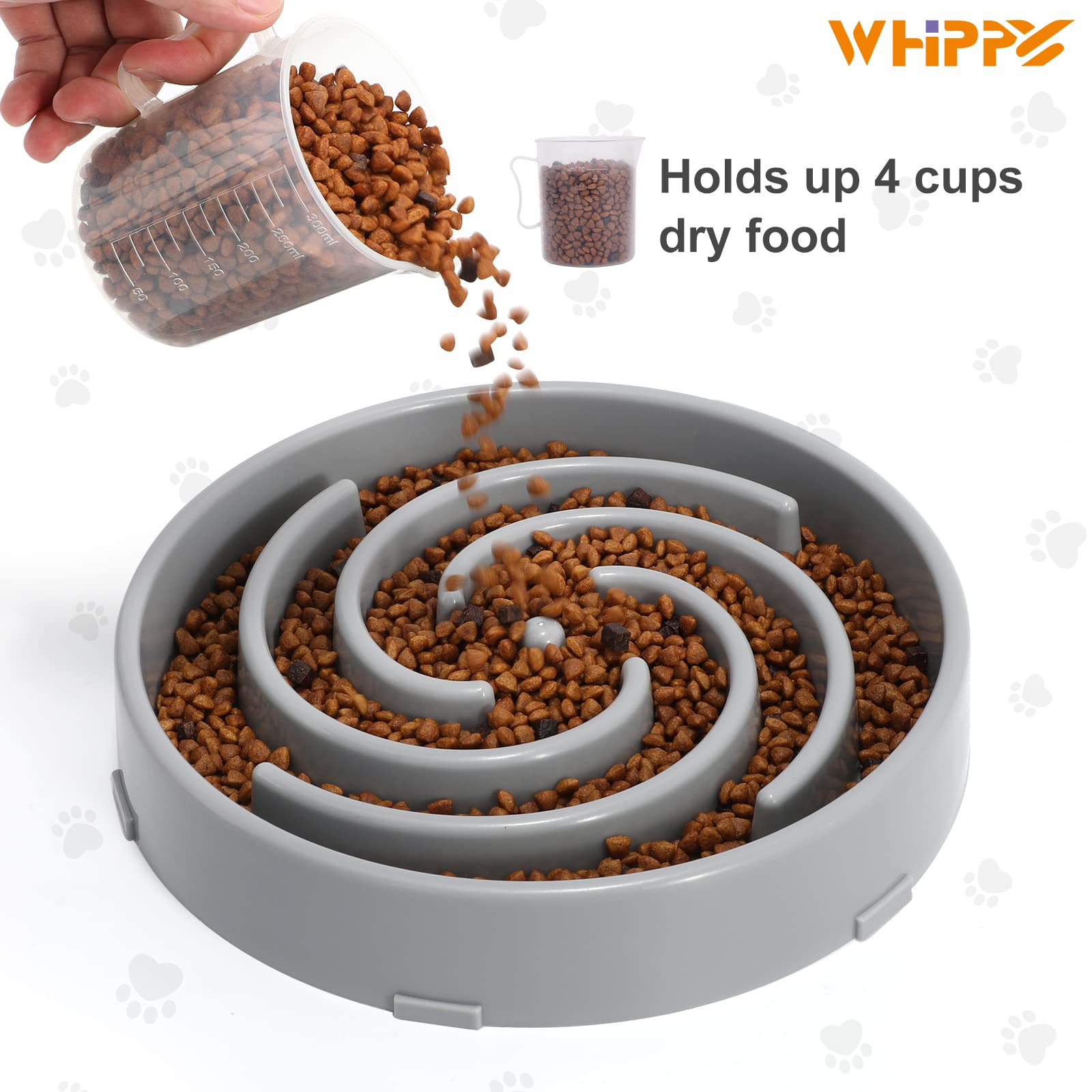 Slow Feeder Dog Bowl for Large & Medium Dogs - Non-Slip Puzzle Bowl for Healthy Eating, Prevents Bloat & Choking - Interactive Pet Feeding Dish (Light Gray) - Perfect for Fast Eaters & Mealtime Enrichment