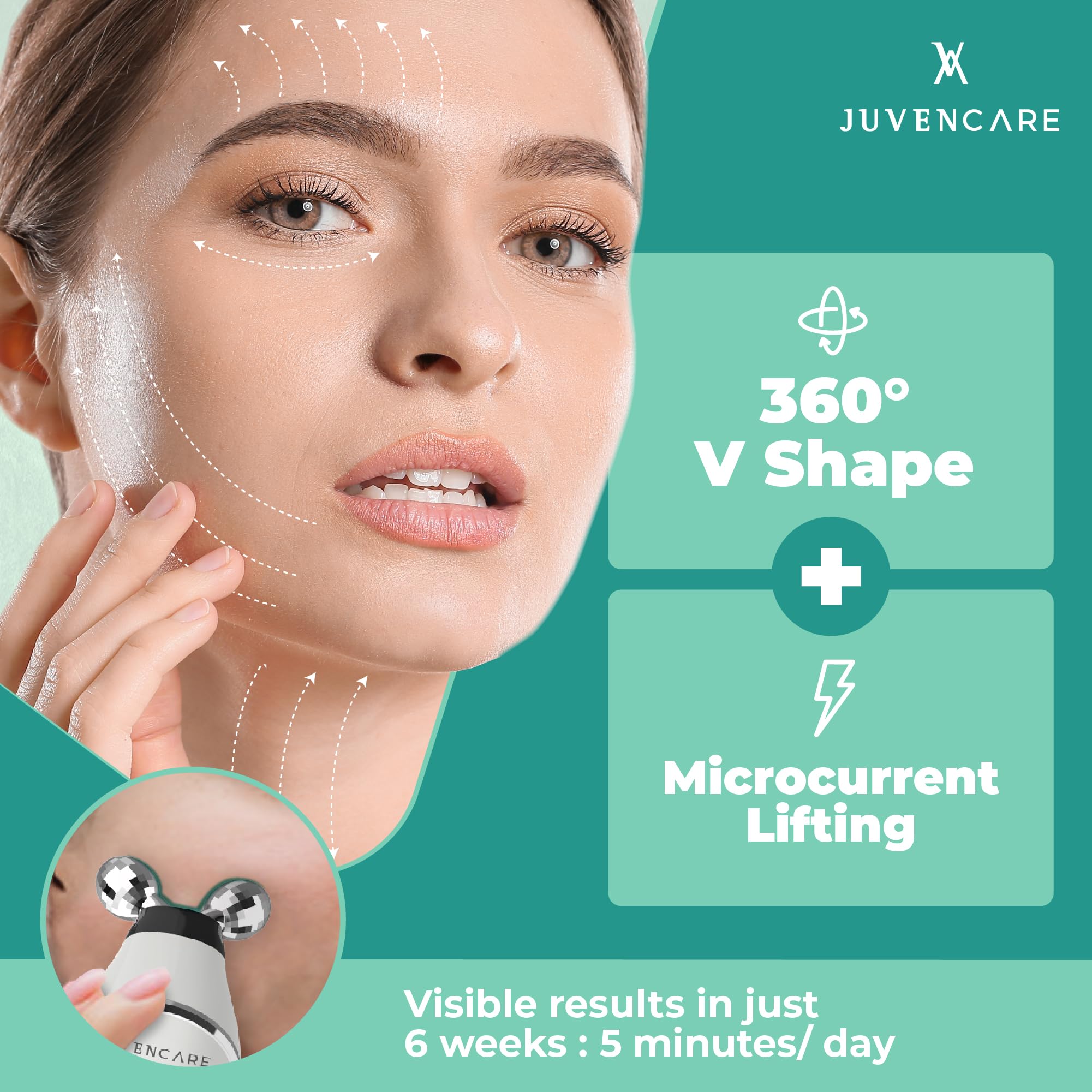 6-in-1 Advanced Microcurrent Facial Device for Anti-Aging & Skin Rejuvenation - White Cream | Professional At-Home Facial Treatment for Wrinkle Reduction & Enhanced Skincare Absorption