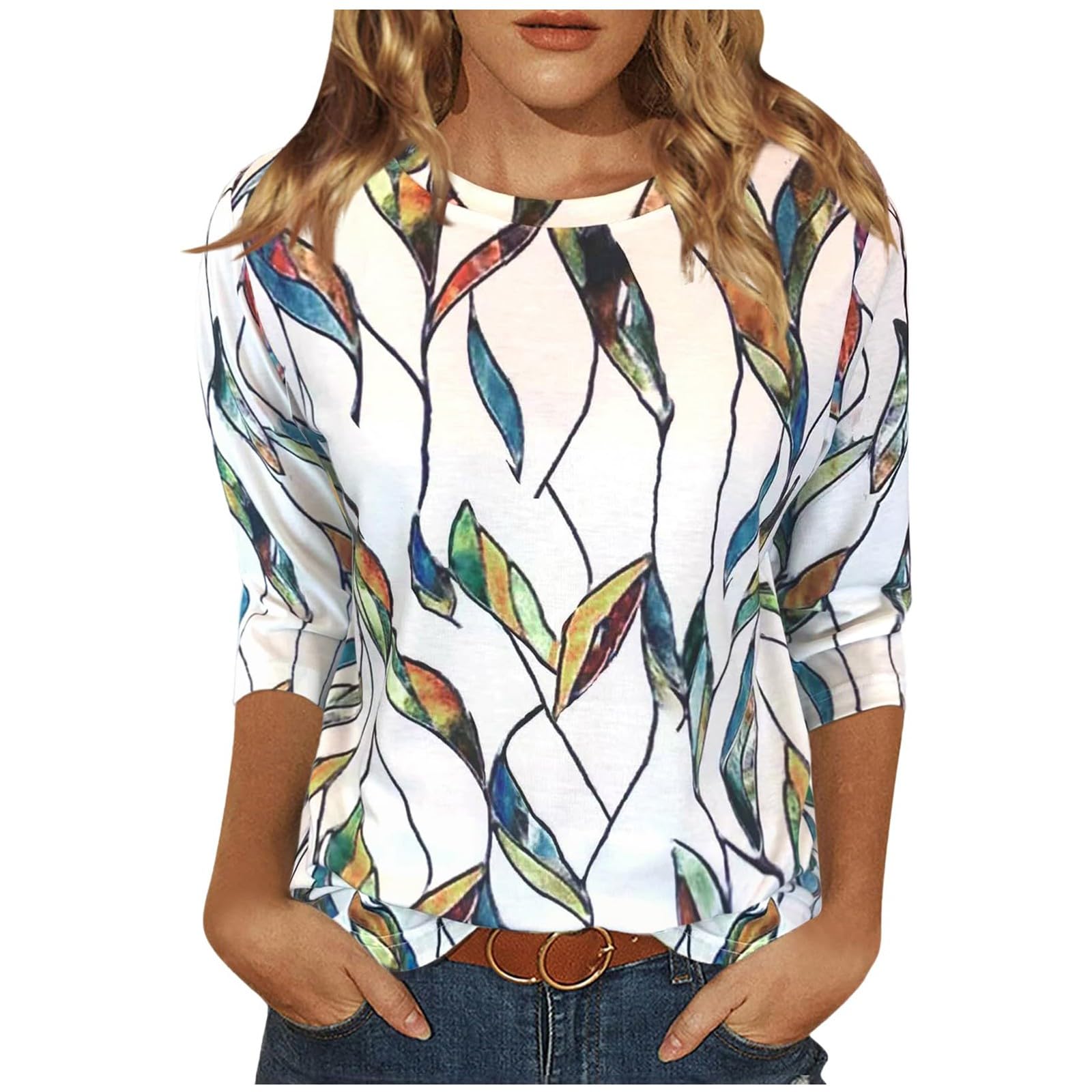 YUTANRAL Women's 3/4 Sleeve Casual Summer Tops - Trendy 2024 Vacation T-Shirts & Cruise Outfits for Beach, Travel & Everyday Wear