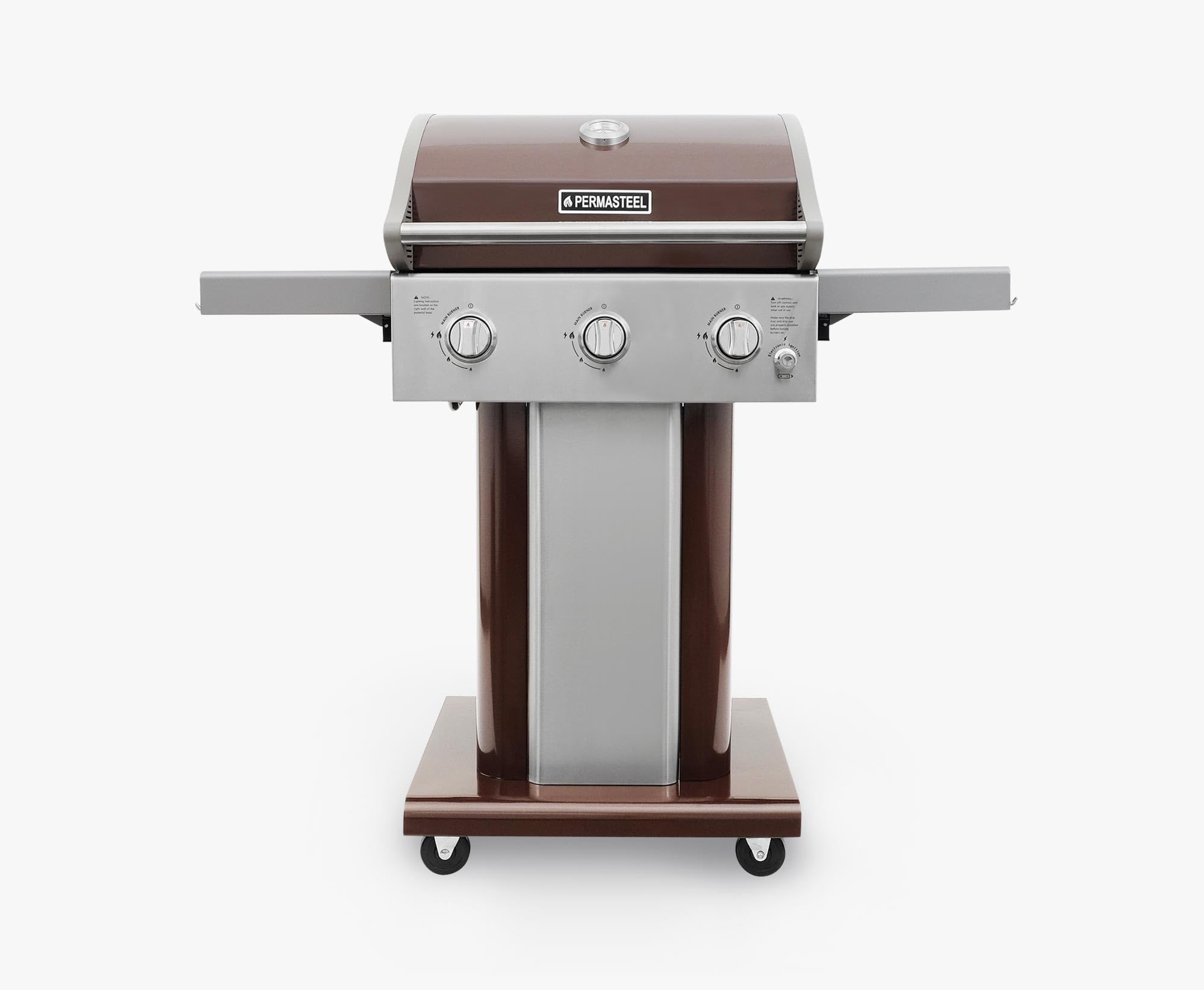 **Permasteel 3-Burner Propane Gas Grill – 30,000 BTU Outdoor BBQ Grill with Cast Iron Grates, Foldable Side Tables & Tool Hooks – Perfect for Backyard, Camping, and Tailgating (Mocha)**