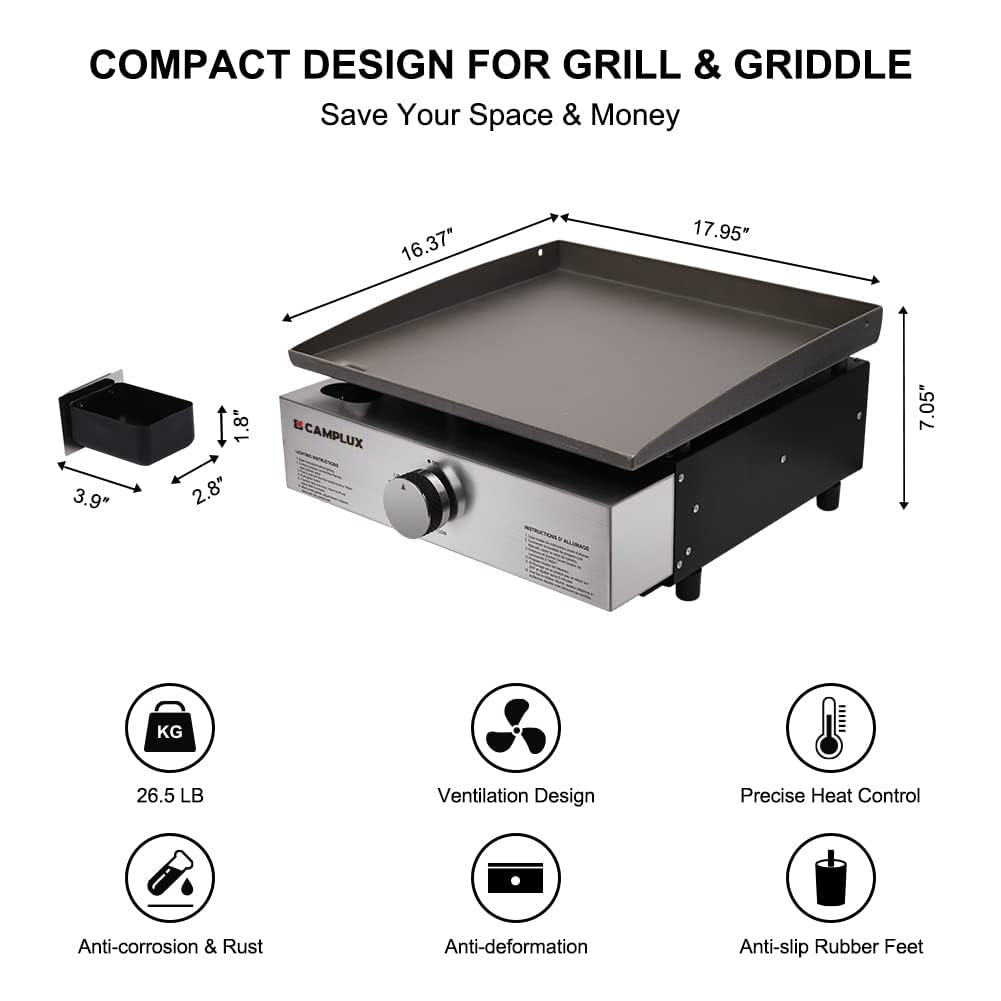 **Camplux 15,000 BTU Propane Gas Griddle Grill - 17