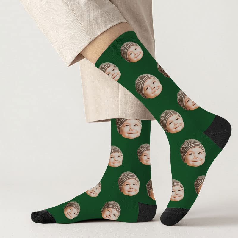 Custom Photo Printed Novelty Face Socks for Men & Women - Personalized Gift Socks with Your Picture - Dark Green Medium Size - Perfect for Birthdays, Anniversaries & Unique Gifts