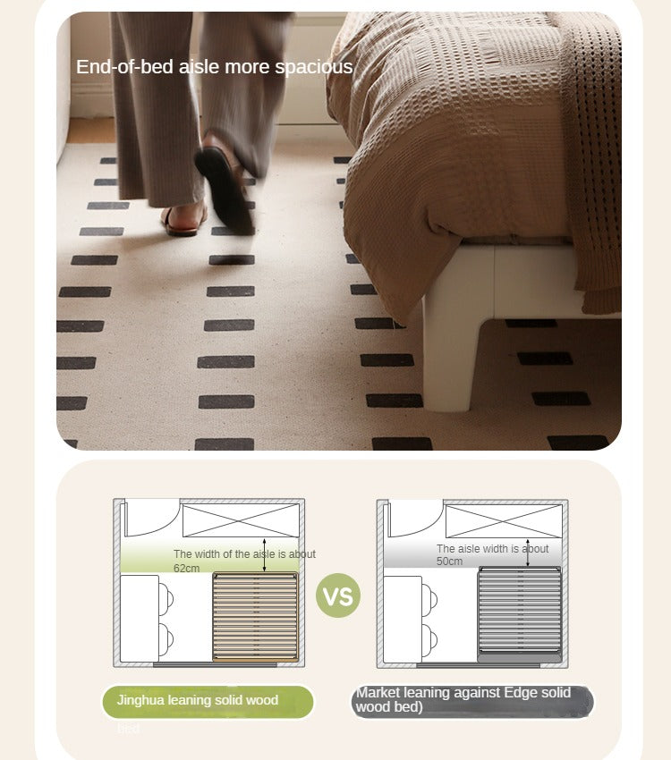 Modern Simple Cream Style Poplar Solid Wood Bed - Sturdy & Elegant for Master Bedroom, Guest Room, or Kids Room