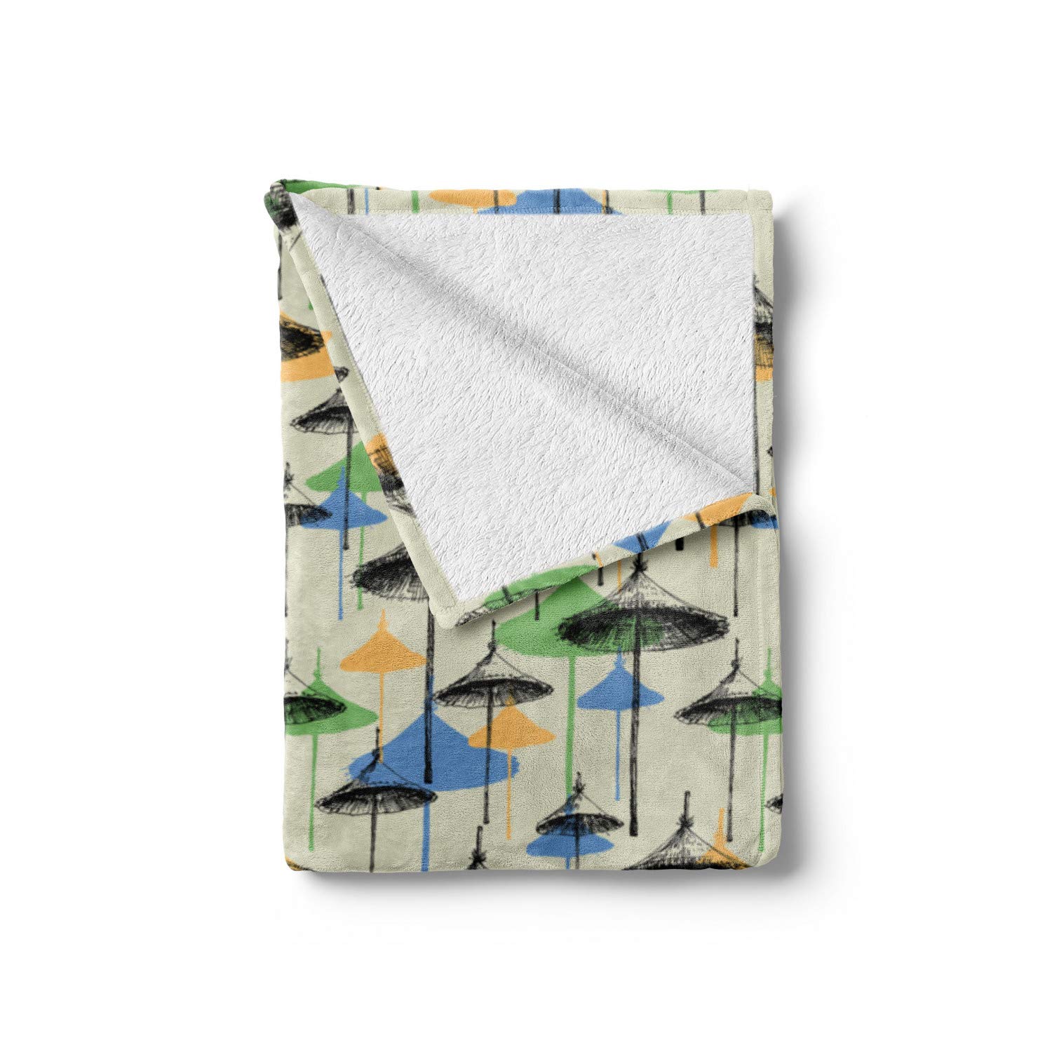 Ambesonne Sketch Throw Blanket - Soft Flannel Fleece Blanket with Beach Umbrellas Design, 50