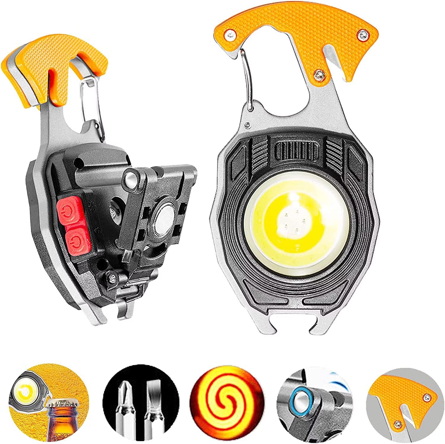 Bennort Rechargeable LED Keychain Flashlight with Lighter, Whistle, Screwdriver & Bottle Opener - 800 Lumens COB Portable Emergency Light for Outdoor Hiking, Camping, Survival Kits & Everyday Carry (EDC)