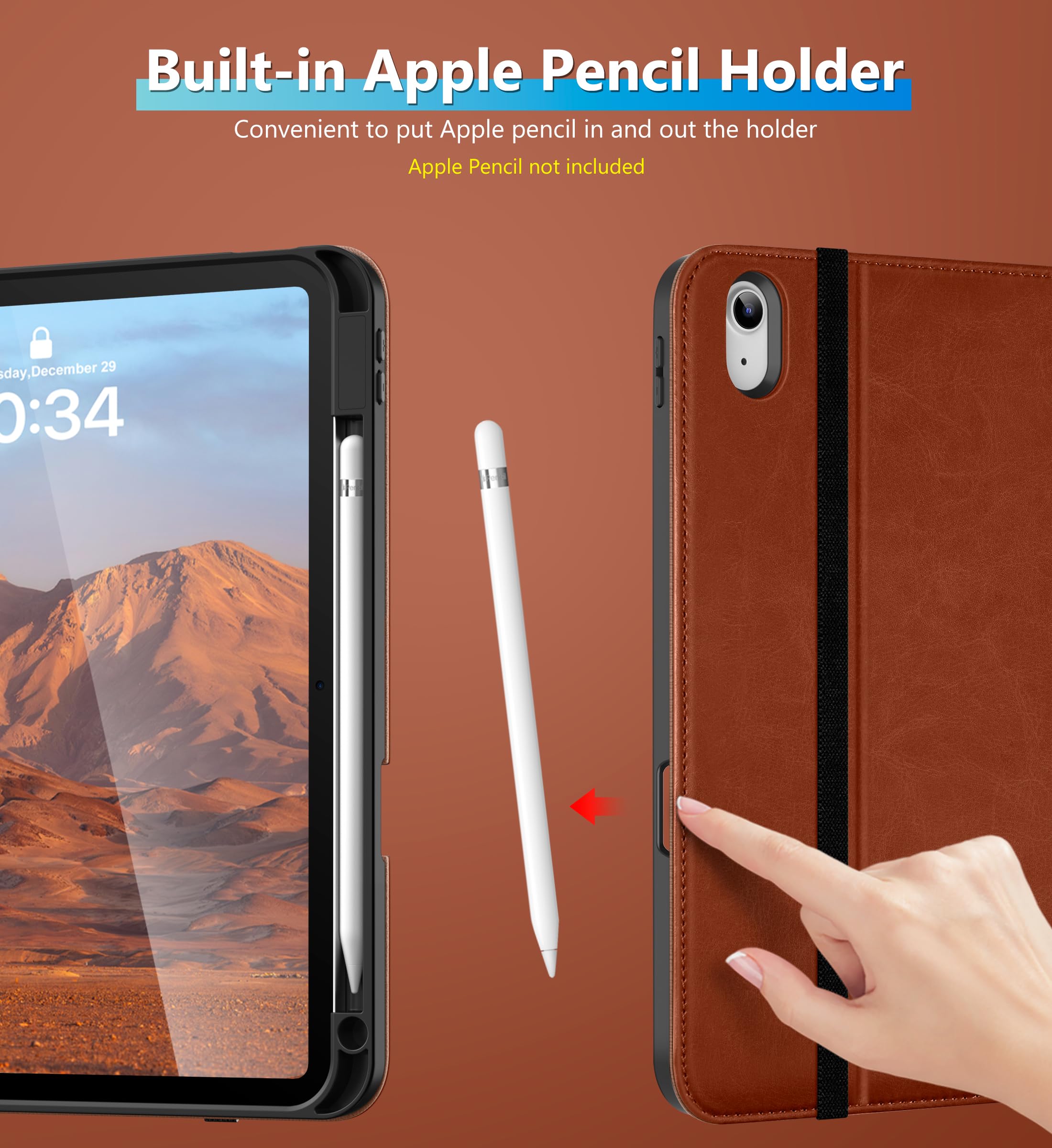 DTTO 360° Rotating Leather Case for iPad 11th Gen (2025) & 10th Gen (2022) - Premium Folio Stand Cover with Apple Pencil Holder, Brown - Perfect for Work, Study & Travel