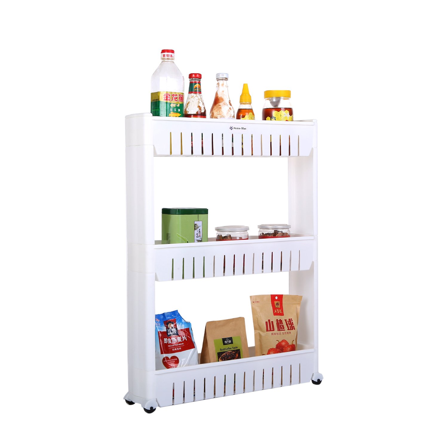 Laundry Room Organizer with 3 Large Storage Baskets | Slim Slide-Out Pantry Storage Rack for Narrow Spaces | Mobile Shelving Unit for Bathroom, Kitchen & Closet Organization