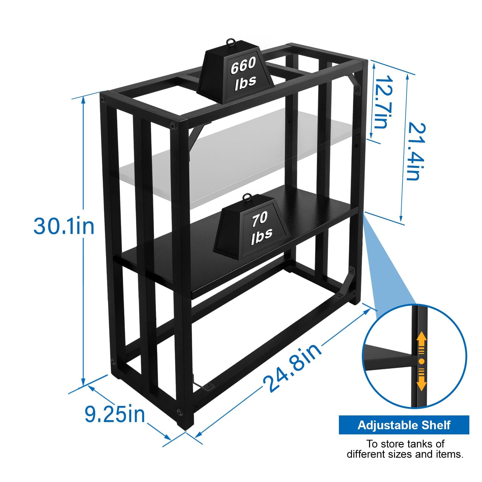 10 Gallon Aquarium Stand - Heavy Duty 660LBS Capacity Metal Tank Stand for Reptile Terrarium, 24.8