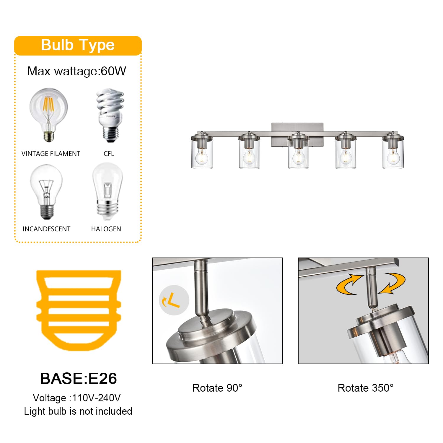 BONLICHT Modern 5-Light Brushed Nickel Track Lighting Fixture - Flush Mount Ceiling Light for Kitchen, Bathroom, Living Room - Industrial Style Spot Lights with Clear Glass Shade - Perfect for Home, Office, Restaurant Lighting