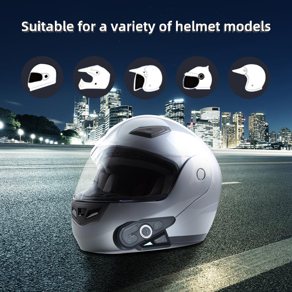 Motorcycle Helmet Bluetooth 5.0 with 8-Person Group Intercom, 6 Color Options, FM Radio, IPX67 Waterproof & DSP/CVC Noise Cancellation - Compatible with Snowmobile, ATV, Dirt Bike Riding | Perfect for Group Rides, Off-Road Adventures & Long-Distance Touring