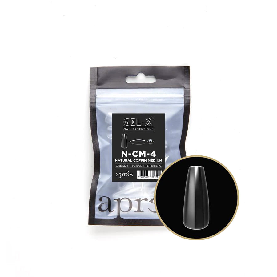 Apres Gel X Refill Bags - Natural Coffin Medium Size 4 (50 Pcs) | Professional Nail Extension Kit for Salon & Home Manicure | Perfect for DIY Nail Art & Long-Lasting Gel Extensions