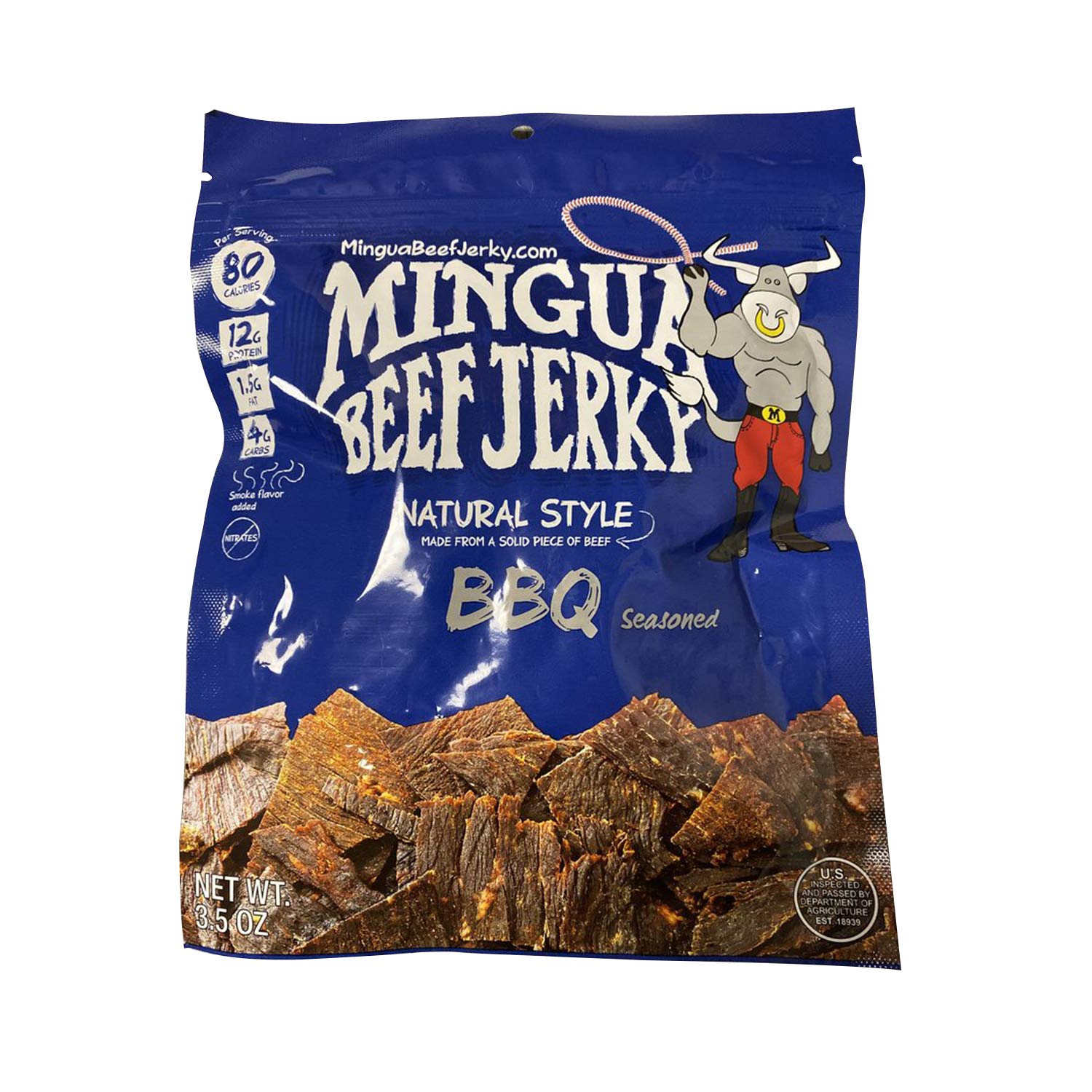 Mingua Beef Jerky BBQ-Flavored - Nitrate-Free, Gluten-Free Dried Meat Snacks - 100% US Premium Beef (4 Pack, 3.5oz Bags) - High Protein Keto Snack for Camping, Hiking & Road Trips