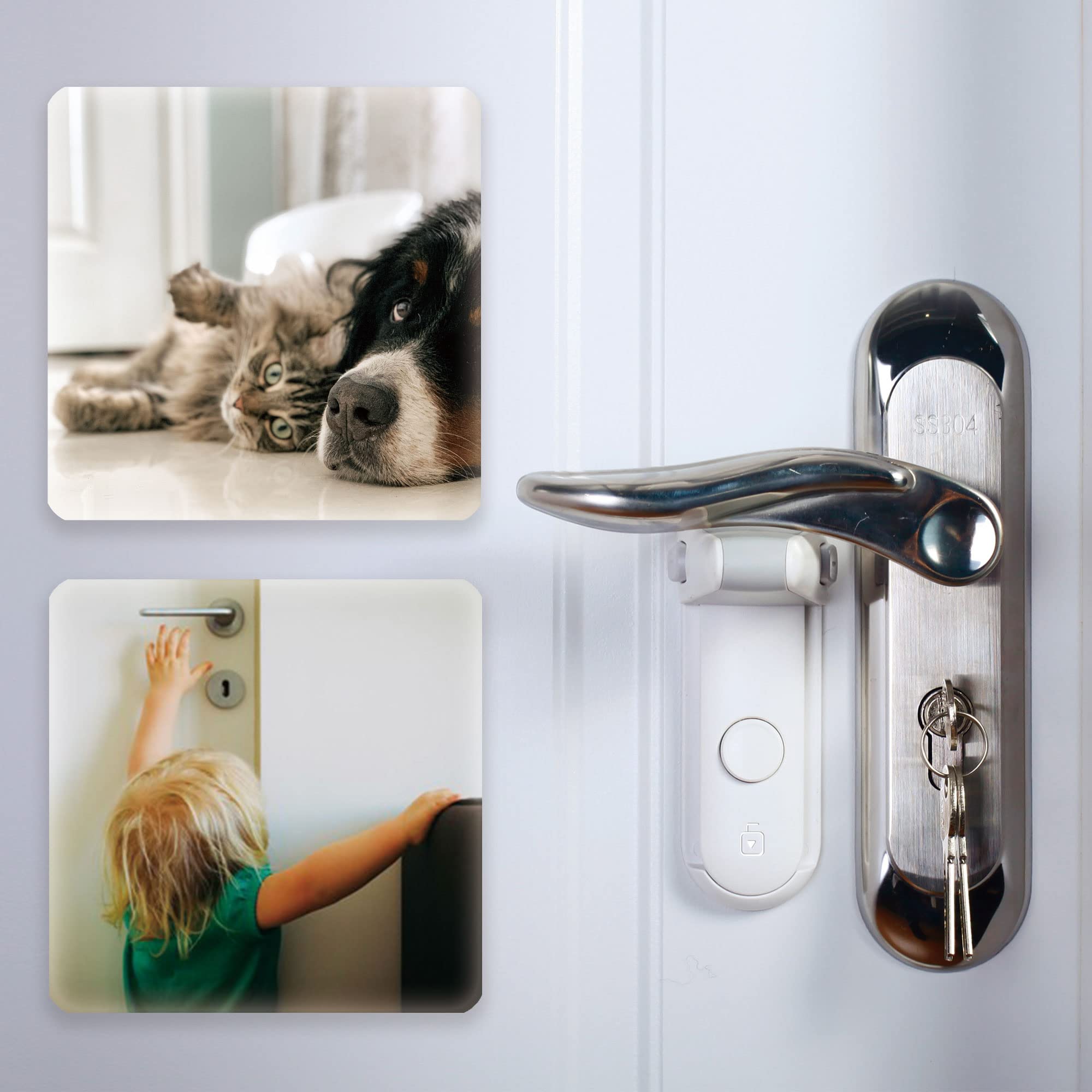 Childproof Door Lever Lock - No Drill Baby Proofing Door Handle Lock with Strong Adhesive (2 Pack, White) - Perfect for Toddler Safety at Home, Nursery & Daycare