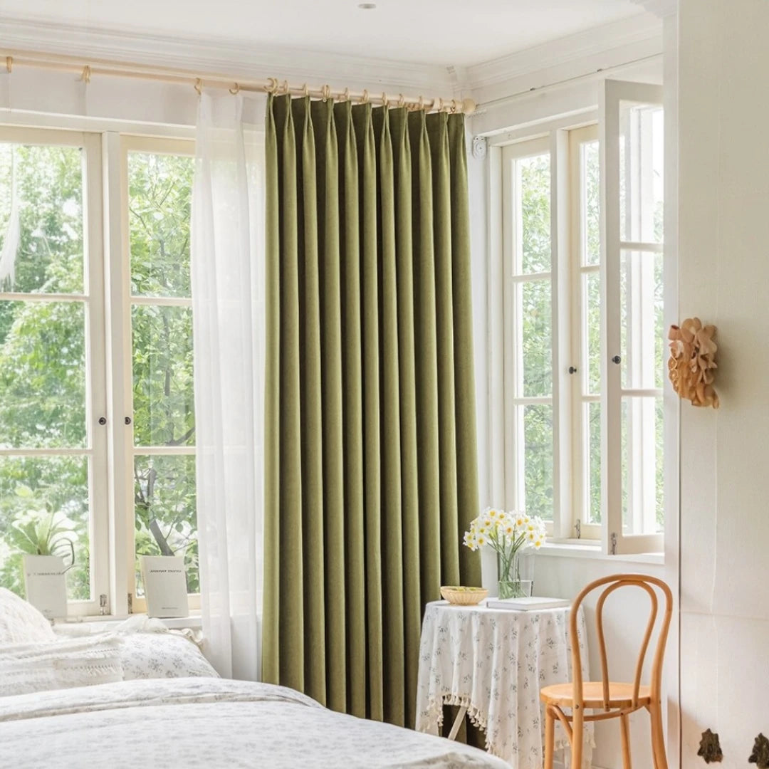 Janet Herringbone Fire Retardant Chenille Blackout Curtains for Bedroom & Living Room - Thermal Insulated Noise Reducing Window Drapes for Home Decor