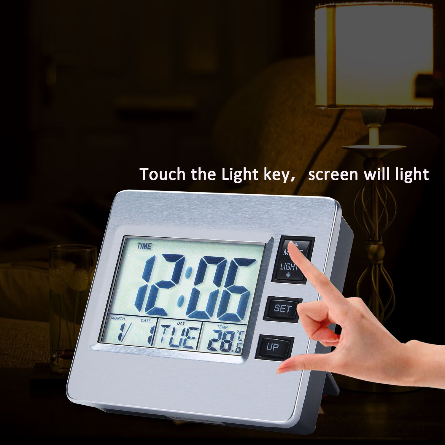 Digital Alarm Clock with 12/24 Hour Format, Date & Week Display, LCD Backlight - Battery Operated Desk Clock for Kitchen, Office, Bedroom | Indoor Thermometer & Timer Function | Perfect for Home, Office, and Senior Use