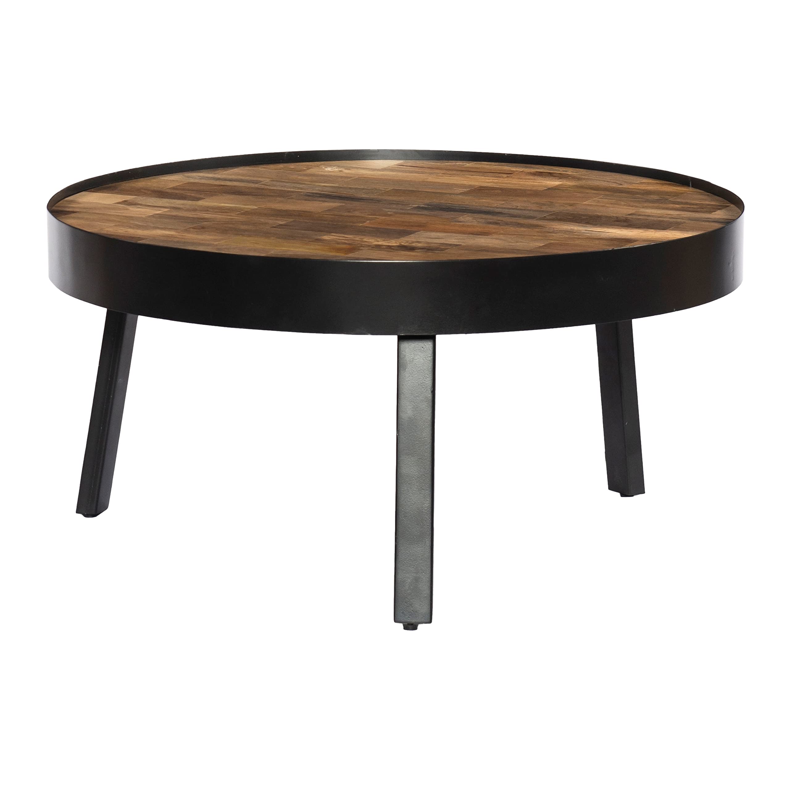Modern Mango Wood Round Coffee Table with Sturdy Metal Tripod Base - Brown & Black Contemporary Design, Natural Wood Finish - Perfect for Living Room, Lounge, or Office Decor
