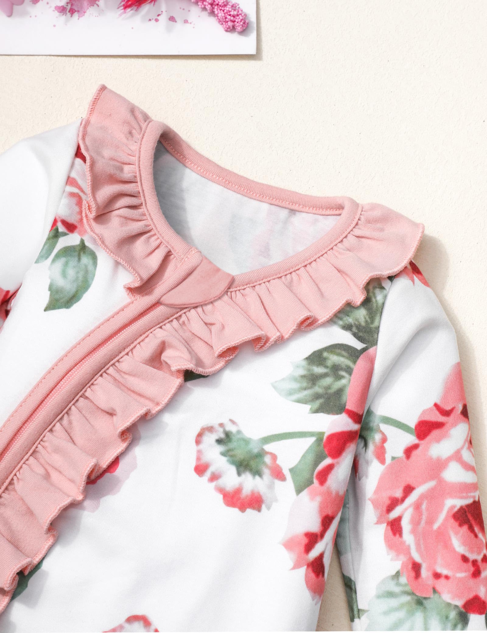 Adorable Newborn Baby Girl Outfits - Soft Long Sleeve Ruffle Onesies with Matching Headband | Perfect for Photoshoots, Special Occasions & Everyday Wear