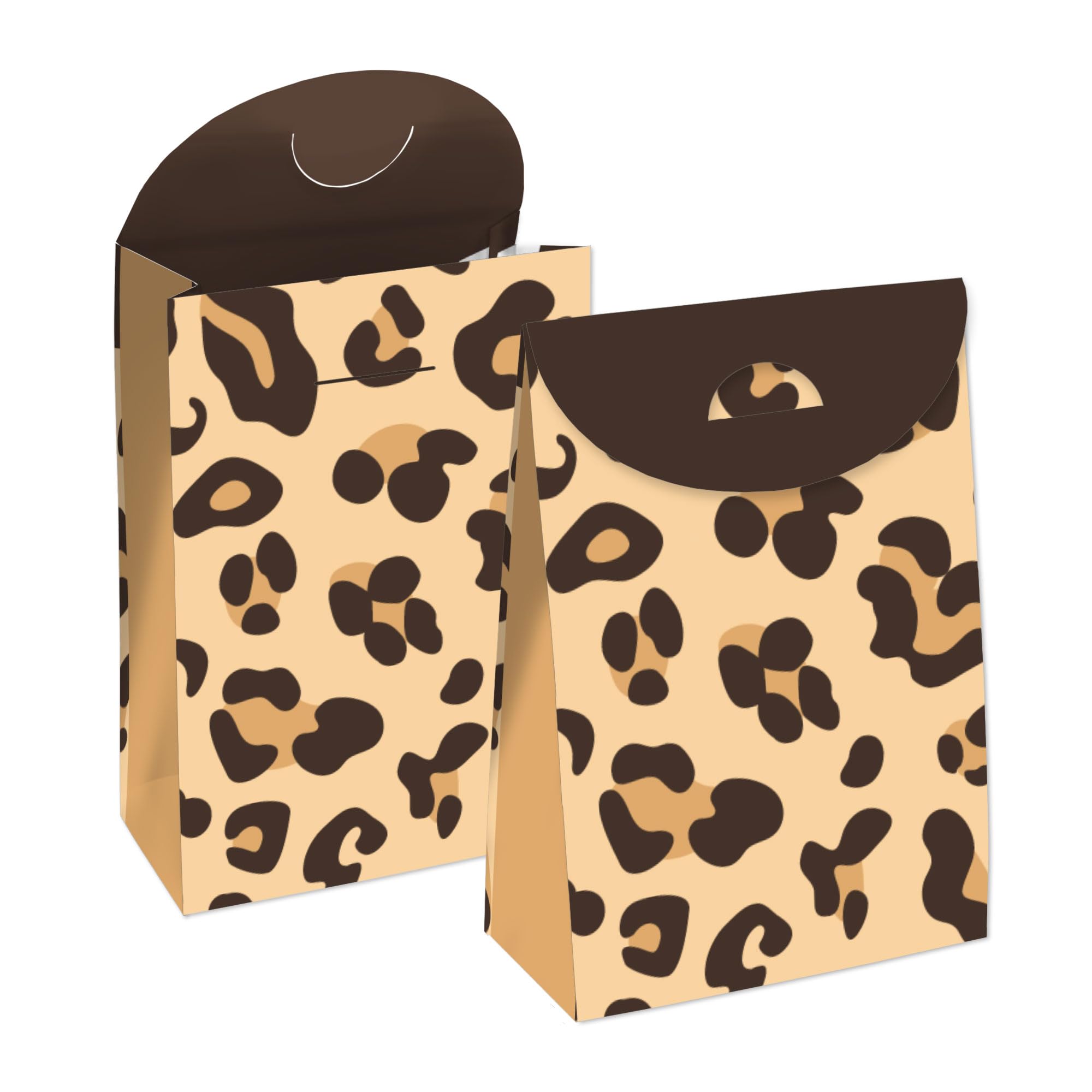 Big Dot of Happiness Leopard Print Gift Bags - Set of 12 Cheetah Print Party Favor Bags for Birthday, Baby Shower & Wedding Goodie Boxes - Perfect for Party Decorations & Gift Packaging