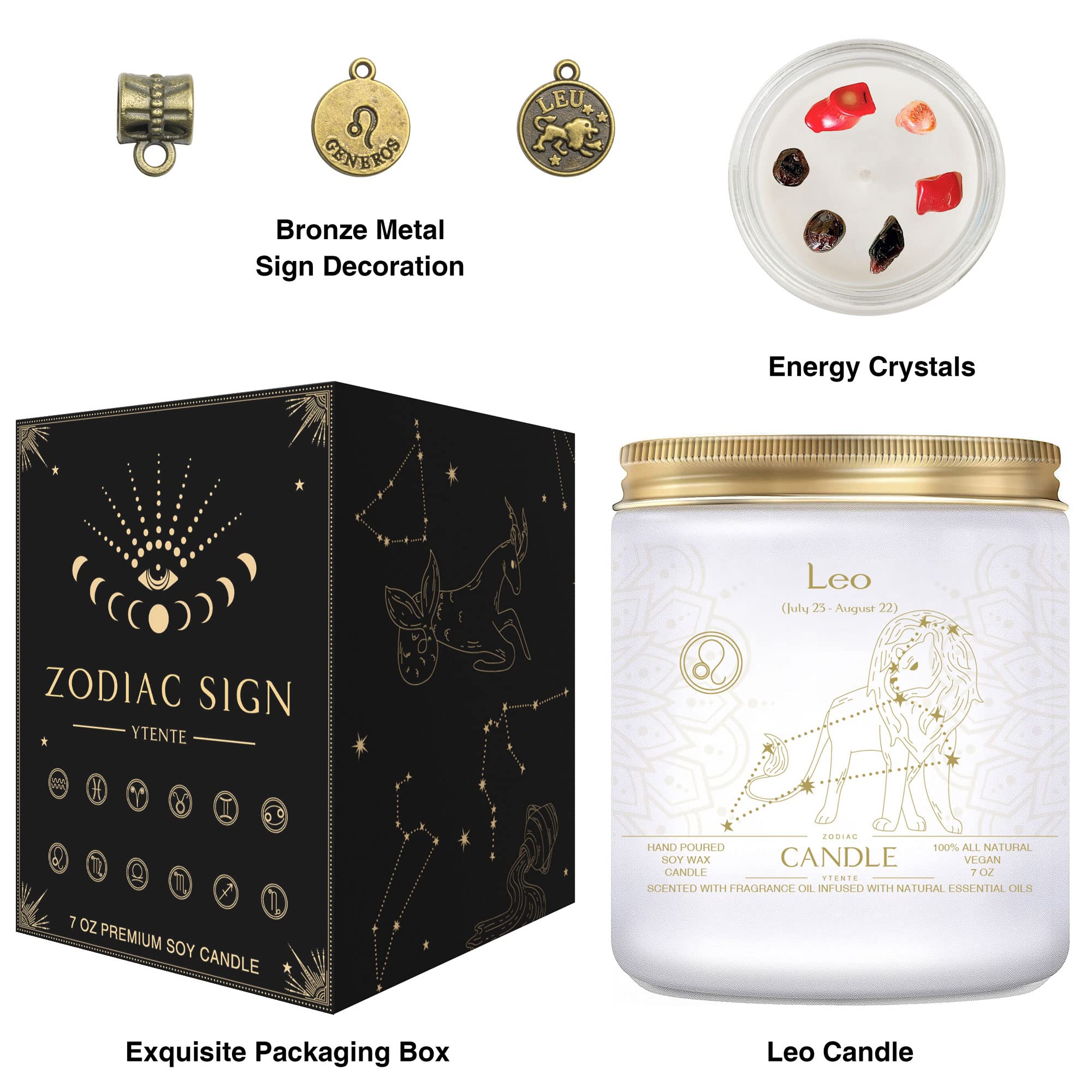 Leo Zodiac Crystal Candles - Astrology Gifts for Women, Scented Soy Wax Candle in Glass Jar for Birthday, Sister & Zodiac Sign Lovers | Perfect for Meditation, Home Decor & Relaxation Gifts