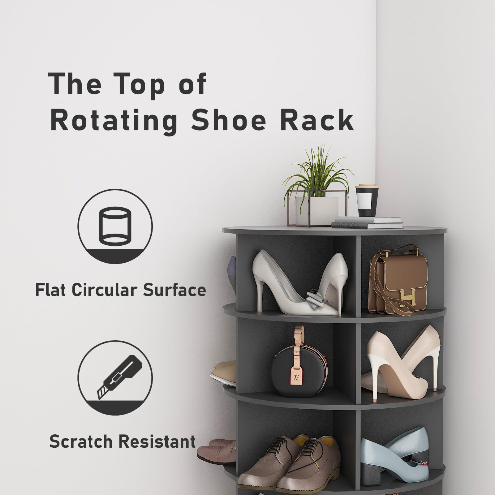 360° Rotating Shoe Rack - 6-Tier Free Standing Spinning Shoe Organizer with Wooden Frame, Holds 24 Pairs - Modern Grey Shoe Storage Cabinet for Closet, Entryway, Living Room - Perfect for Small Spaces & Shoe Lovers