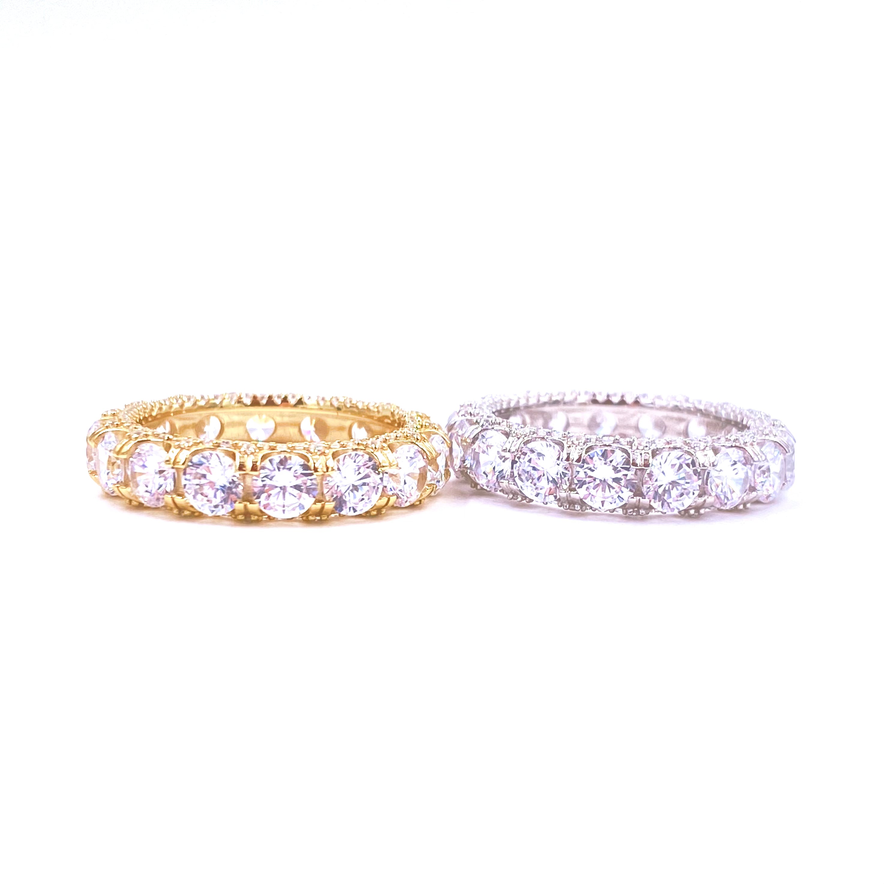 Ashley Gold Sterling Silver Prong & Bead Set Round CZ Eternity Band Ring for Women - Perfect for Weddings, Anniversaries & Special Occasions