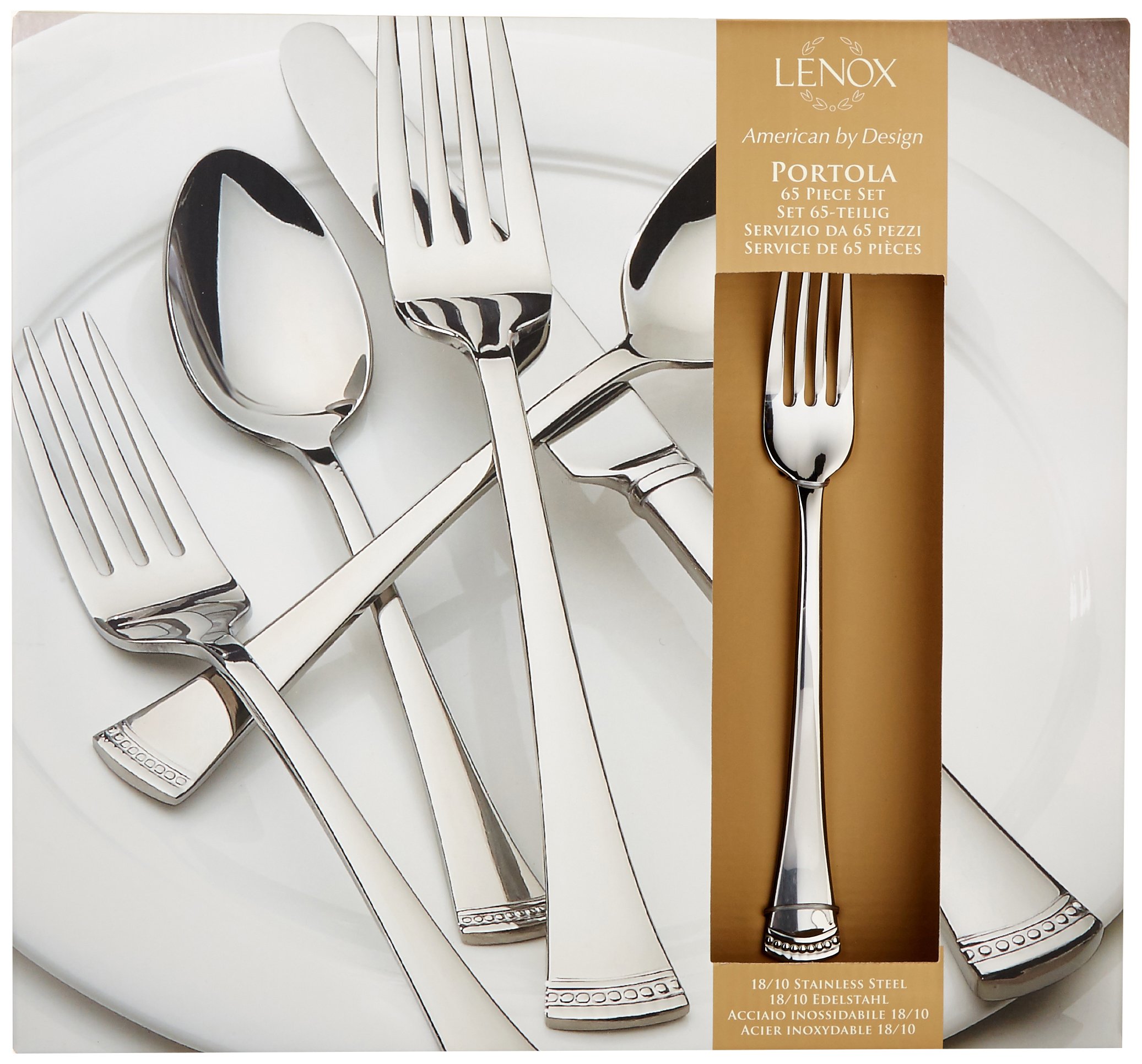 Lenox 815486 Portola 65-Piece Flatware Set - Stainless Steel Cutlery Set for 12, Elegant Dining Utensils for Home, Restaurant & Wedding Use