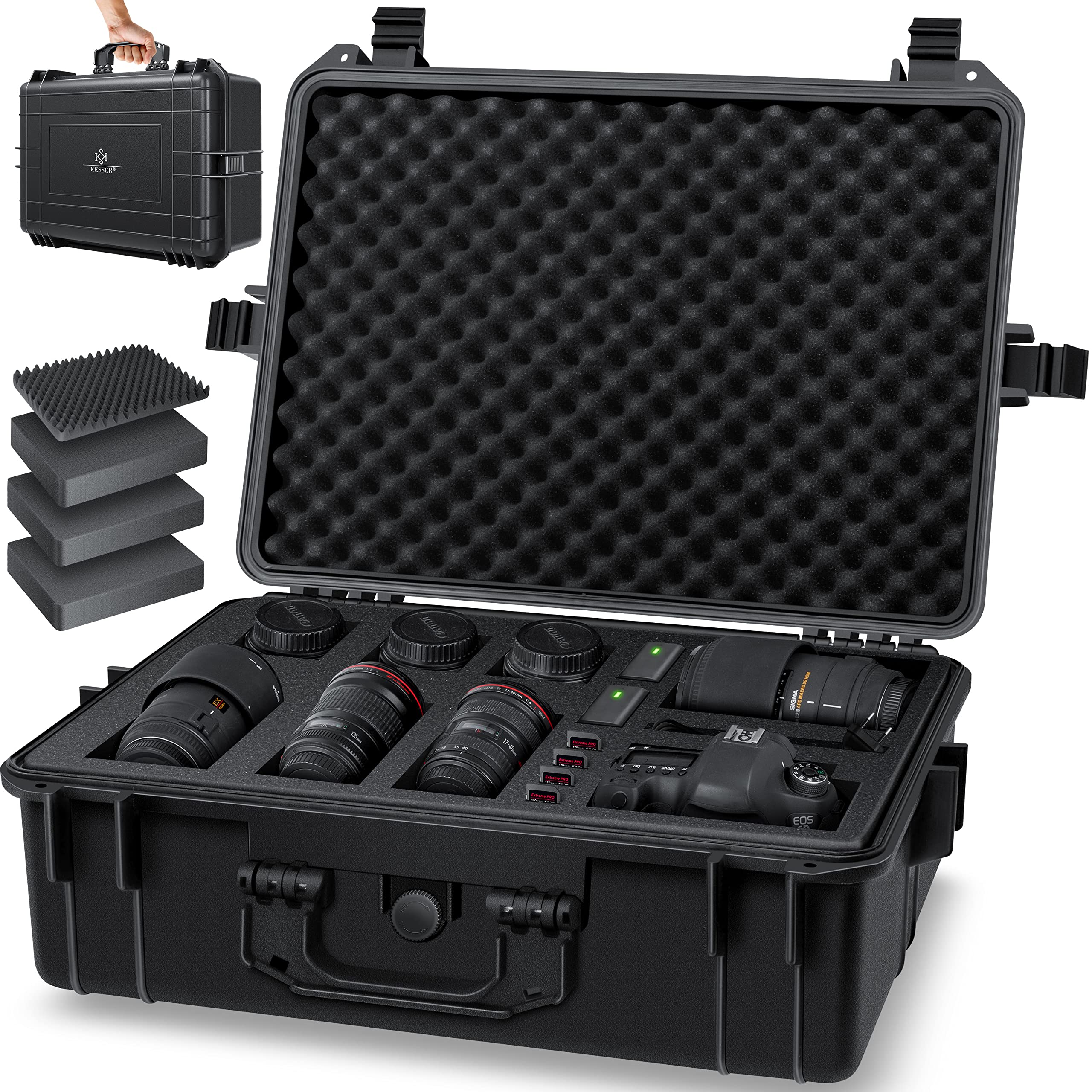 **KESSER® Professional Camera Case - Large Black Protective Foam Padded Carrying Case for DSLR & Mirrorless Cameras - Perfect for Travel, Photography & Outdoor Adventures**