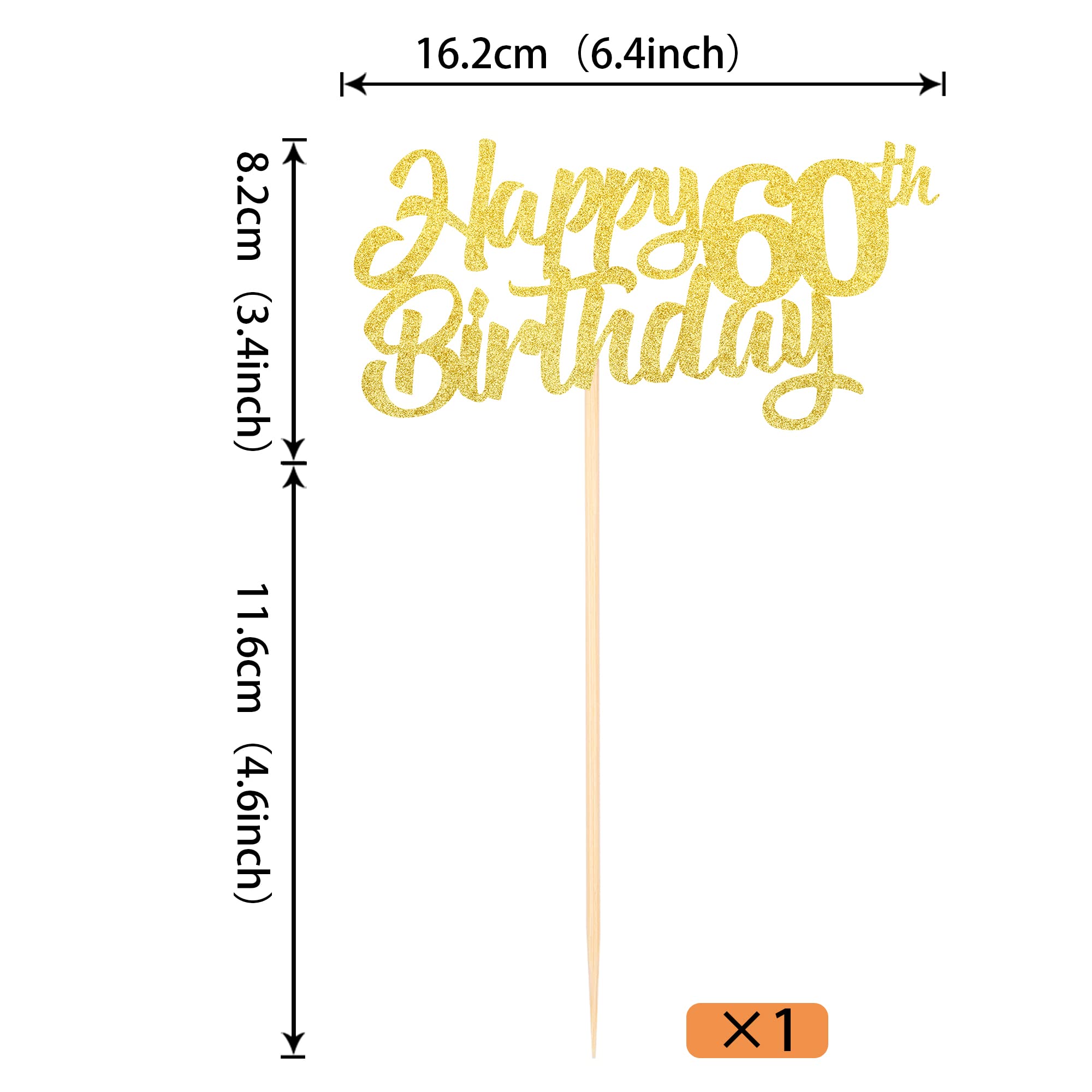 1 Pack Gold Glitter 60th Birthday Cake Topper - Cheers to 60 Years Old - Sixty Fabulous Cake Decorations for 60th Birthday Party Supplies - Perfect for Birthday Cakes, Cupcakes & Celebration Desserts