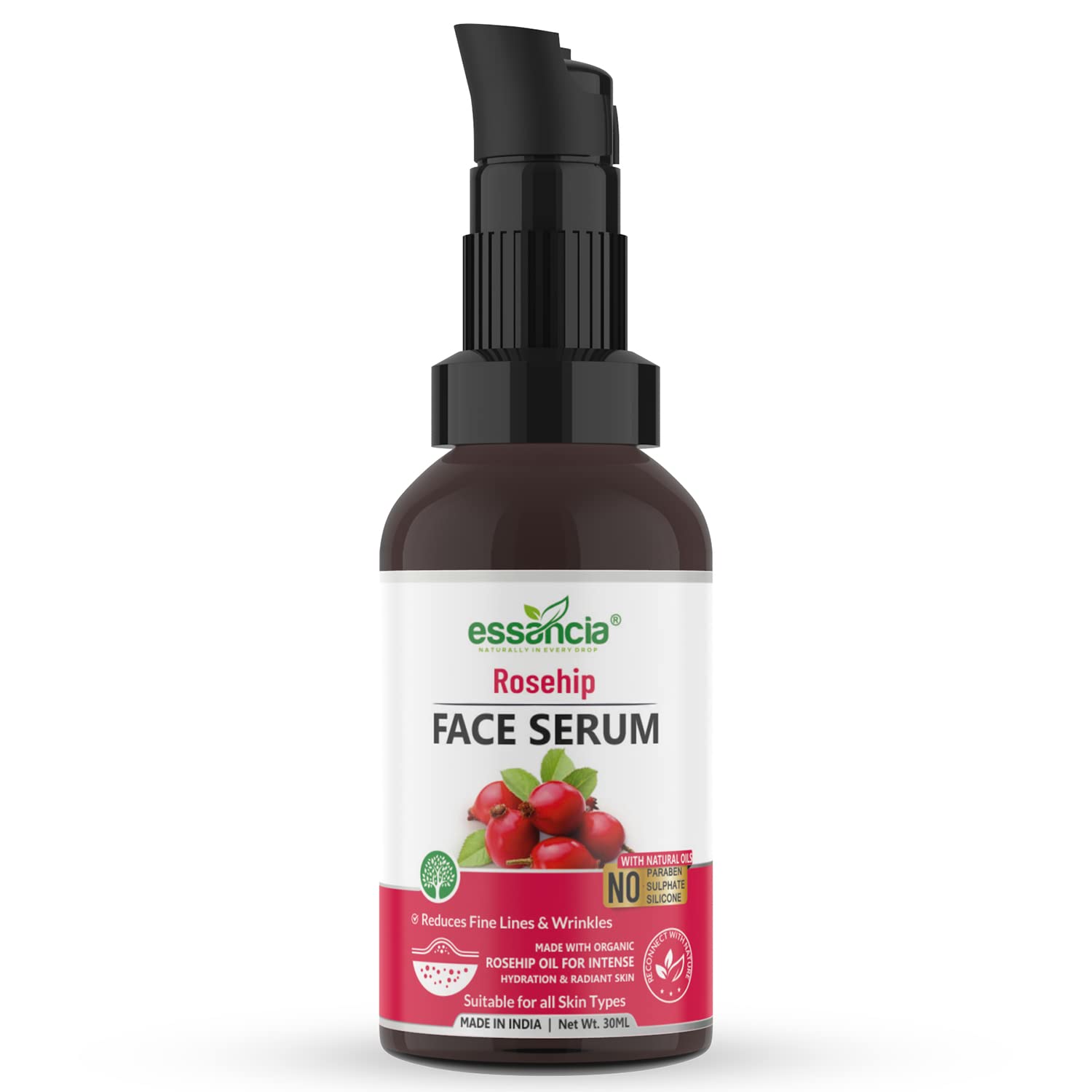 Essencia Rosehip Face Serum for Radiant & Youthful Skin - 30ml Sulfate-Free, Paraben-Free Anti-Aging Facial Treatment for Men & Women - Perfect for Daily Skincare Routine & Nighttime Hydration