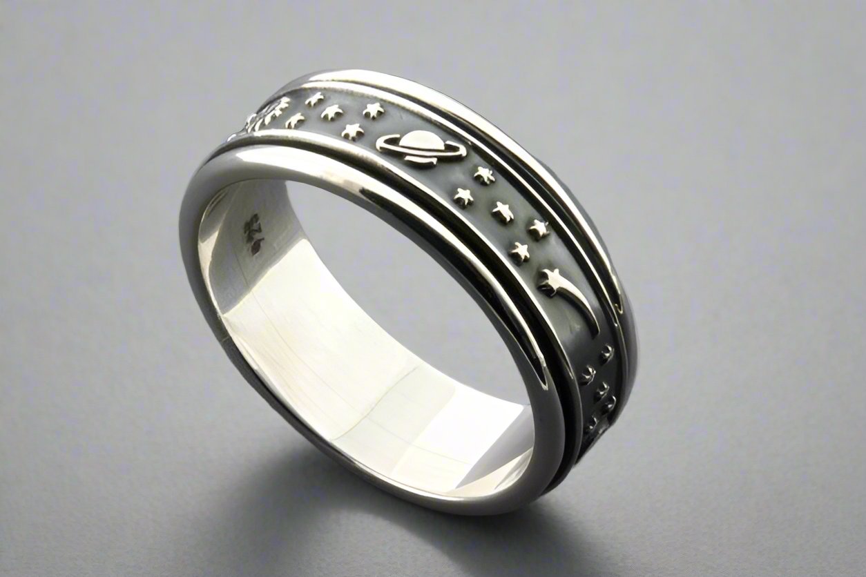 Galaxy Spinner Ring for Anxiety Relief - Sterling Silver Fidget Jewelry for Stress & Focus - Perfect for Meditation, ADHD, and Relaxation