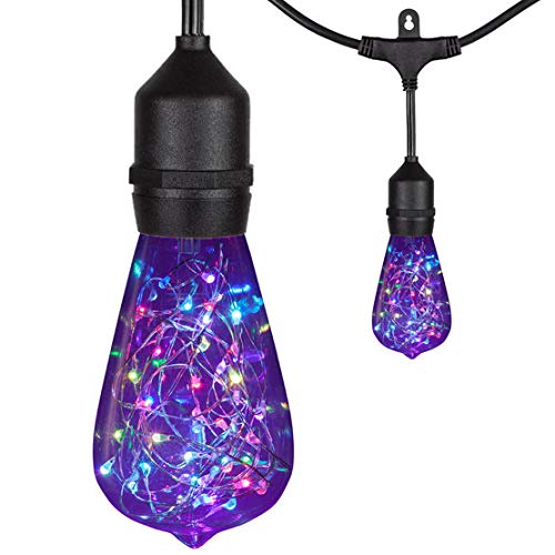 45' LED Color Changing Fairy Light Bulb Patio String Lights - 15 Multicolor ST64 Bulbs on Black Wire with Suspended Sockets - Outdoor & Indoor Decorative Lighting (16.5W) - Perfect for Garden, Backyard, Wedding, Party, and Holiday Decorations