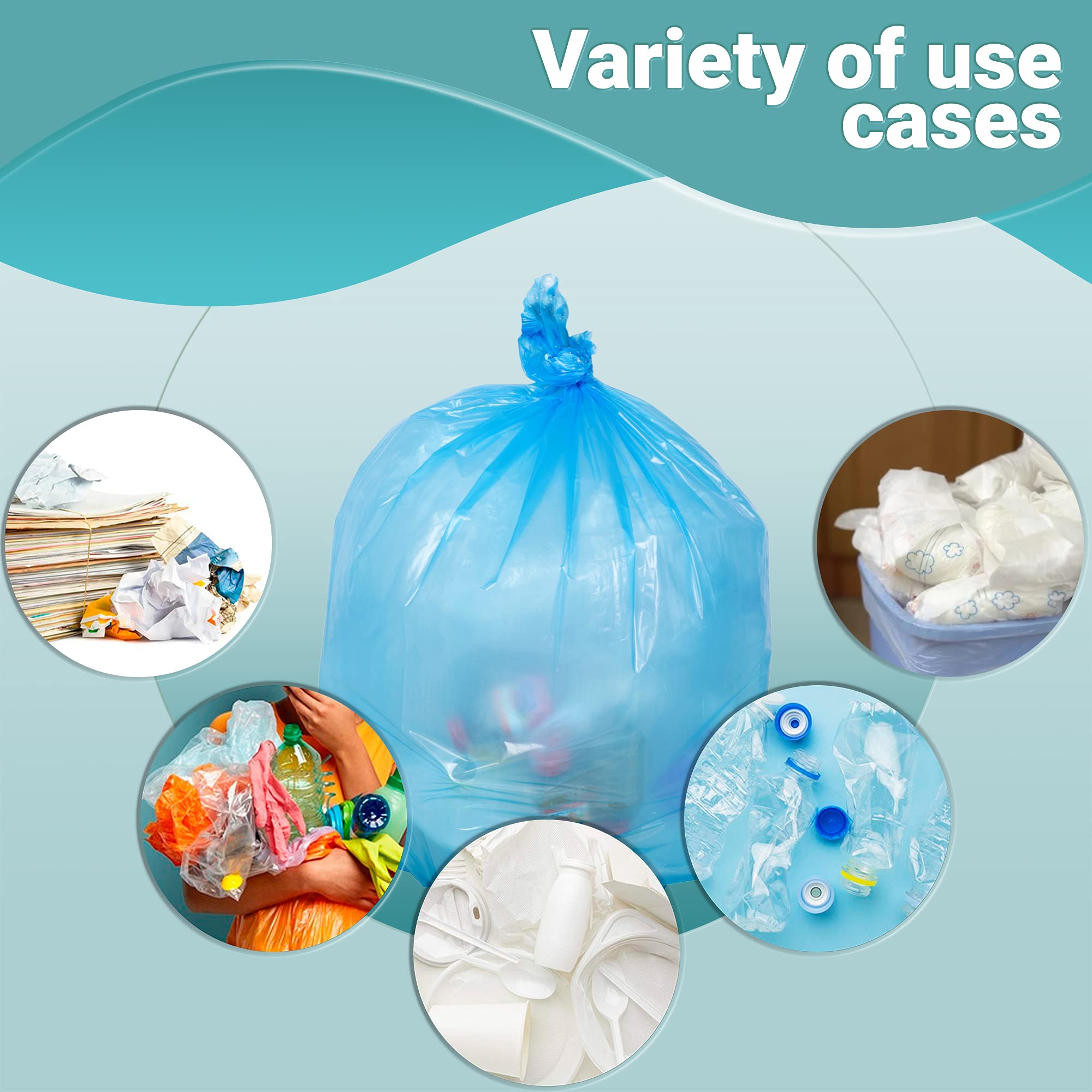 APQ Blue Heavy Duty Trash Bags 30x48 Inches - 250 Pack Thick 21 Micron Polyethylene Garbage Bags | 100 Gallon Recyclable Trash Can Liners for Office, School, Kitchen & Outdoor Use | Extra Strong Leak Proof Waste Disposal Bags for Commercial & Home Cleaning