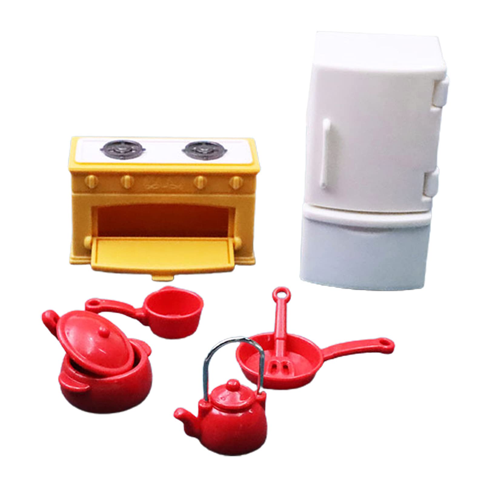 Miniature Dollhouse Kitchen Toys - Pretend Play Kitchen Set with Corrosion-Resistant Solid Wood Furniture, Fridge & Burner - Realistic Doll House Accessories for Kids - Perfect for Role Play & Home Decor