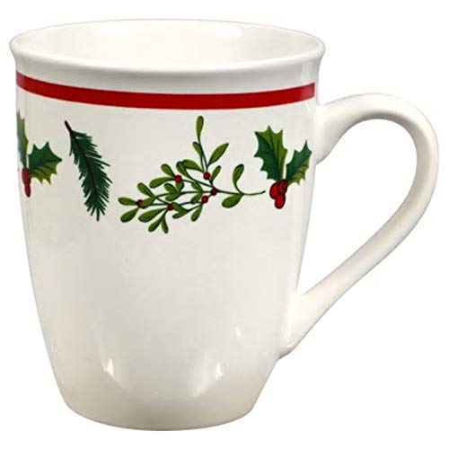 Premium White Coffee Mugs Set of 2 - 12oz Durable Stoneware Mugs with Heat Retention - Festive Holly & Berries Design for Fall, Christmas & Holidays - Perfect for Coffee, Tea, Juice, Water & Milk - Ideal for Home, Office, Gifts & Seasonal Decor