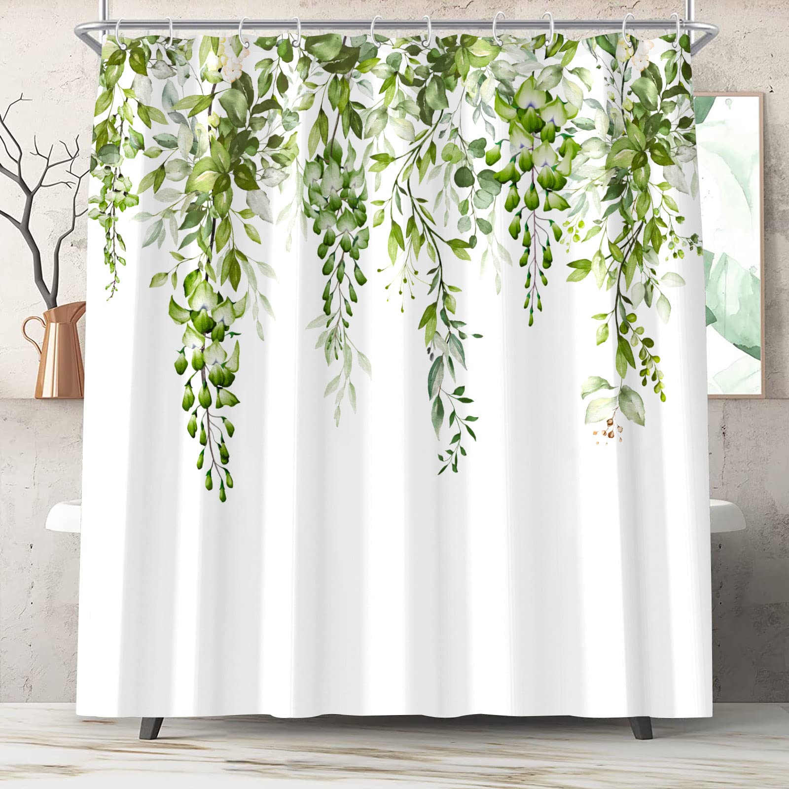 Lifezilla White Botanical Shower Curtain with Leaf & Flower Design - Waterproof Fabric Bathroom Decor Set (72x72 Inches) Includes 12 Hooks | Perfect for Modern Bathrooms, Spa Retreats & Nature-Inspired Home Decor