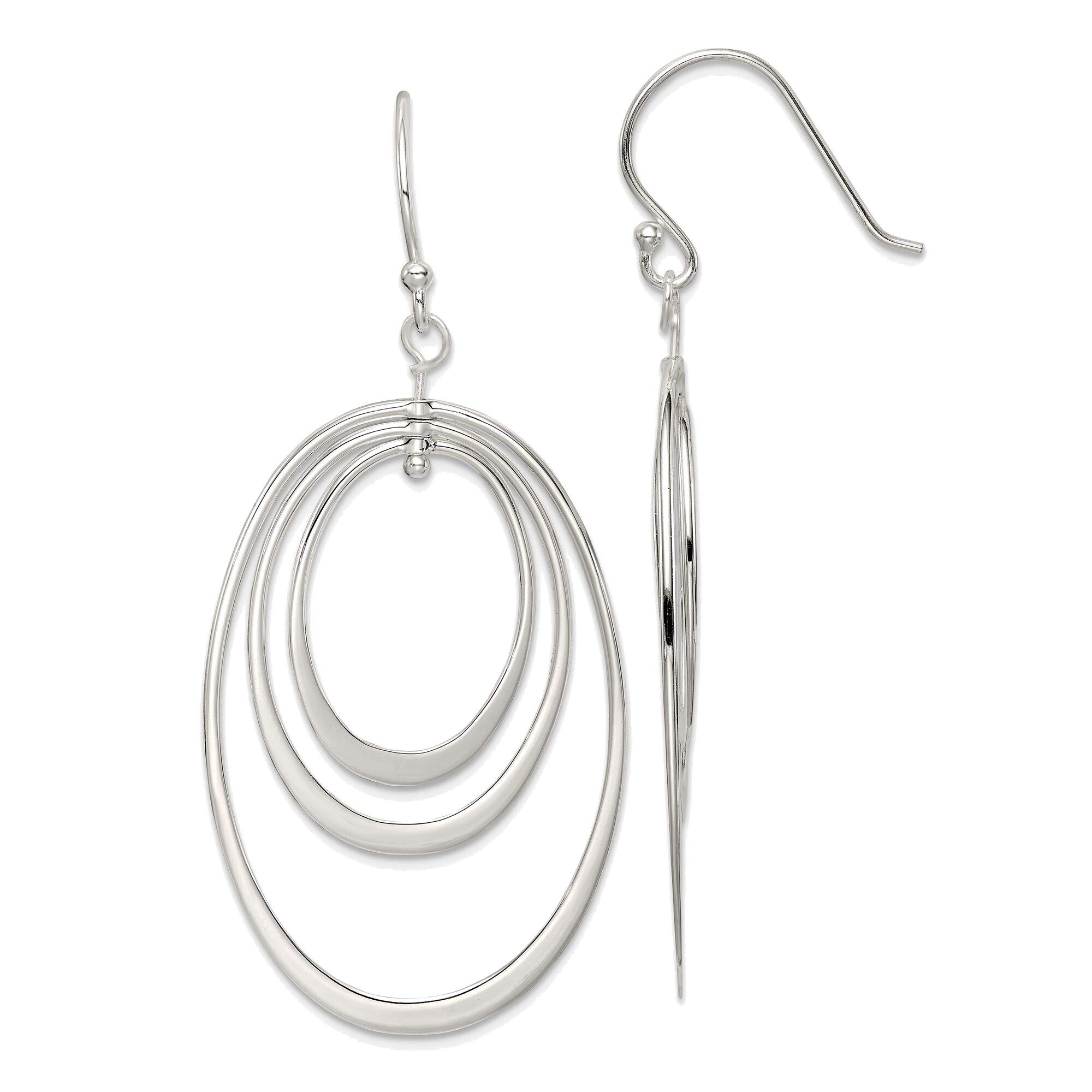 Sterling Silver Triple Oval Dangle Earrings for Women - Elegant Polished Drop Earrings for Party, Wedding & Everyday Wear