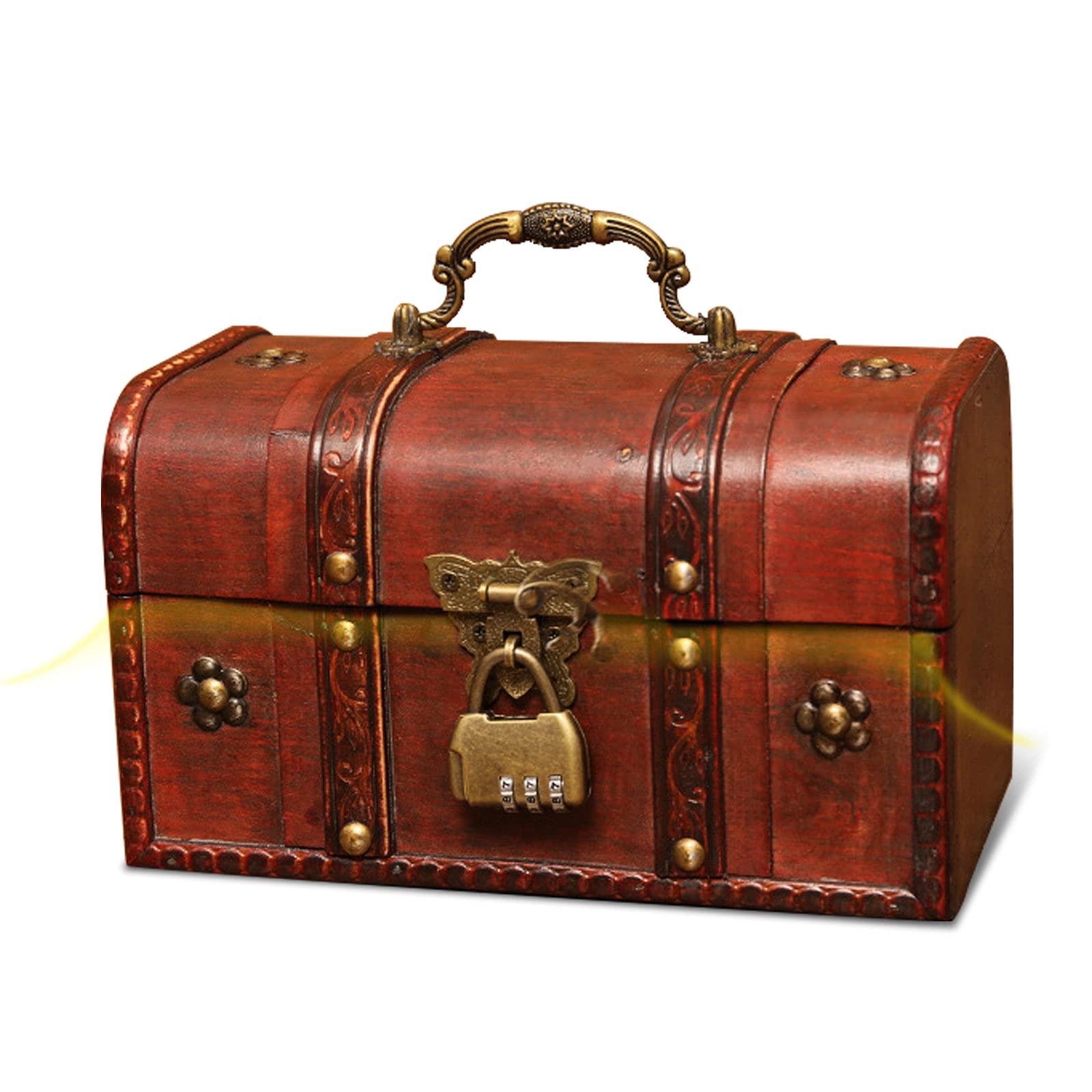 Handcrafted Pirate Treasure Chest with Iron Lock - Wood & Leather Decorative Storage Box for Home Decor | Perfect for Jewelry, Keepsakes & Themed Party Decorations