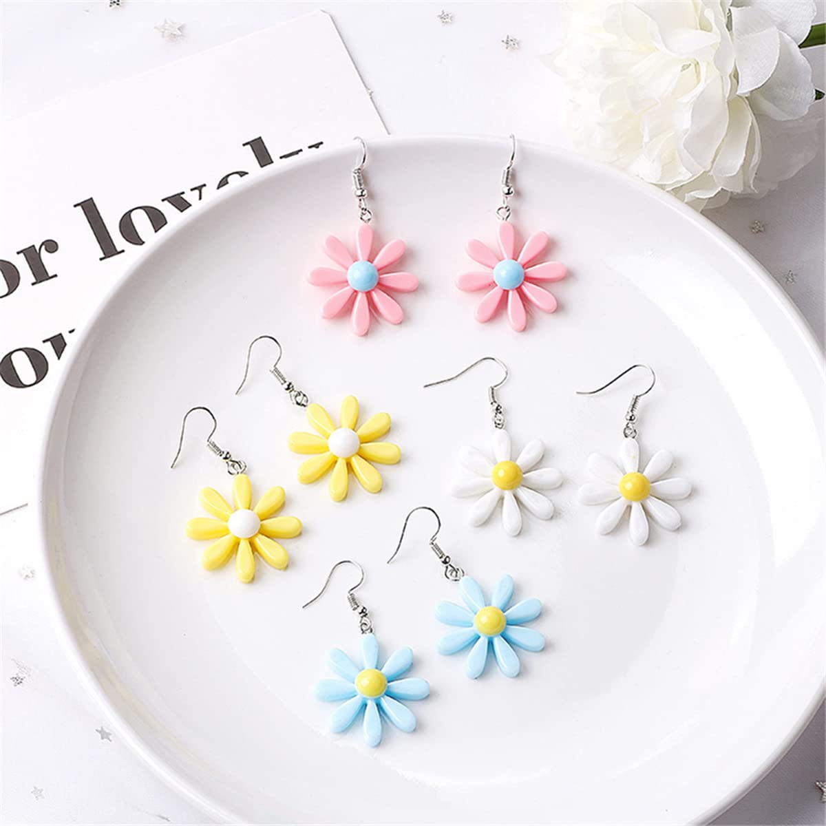 Dainty Enamel Daisy Flower Hook Earrings for Women - Lightweight Sunflower Dangle Earrings, Cute Floral Jewelry Gift for Teen Girls | Perfect for Spring Outfits, Weddings & Everyday Wear