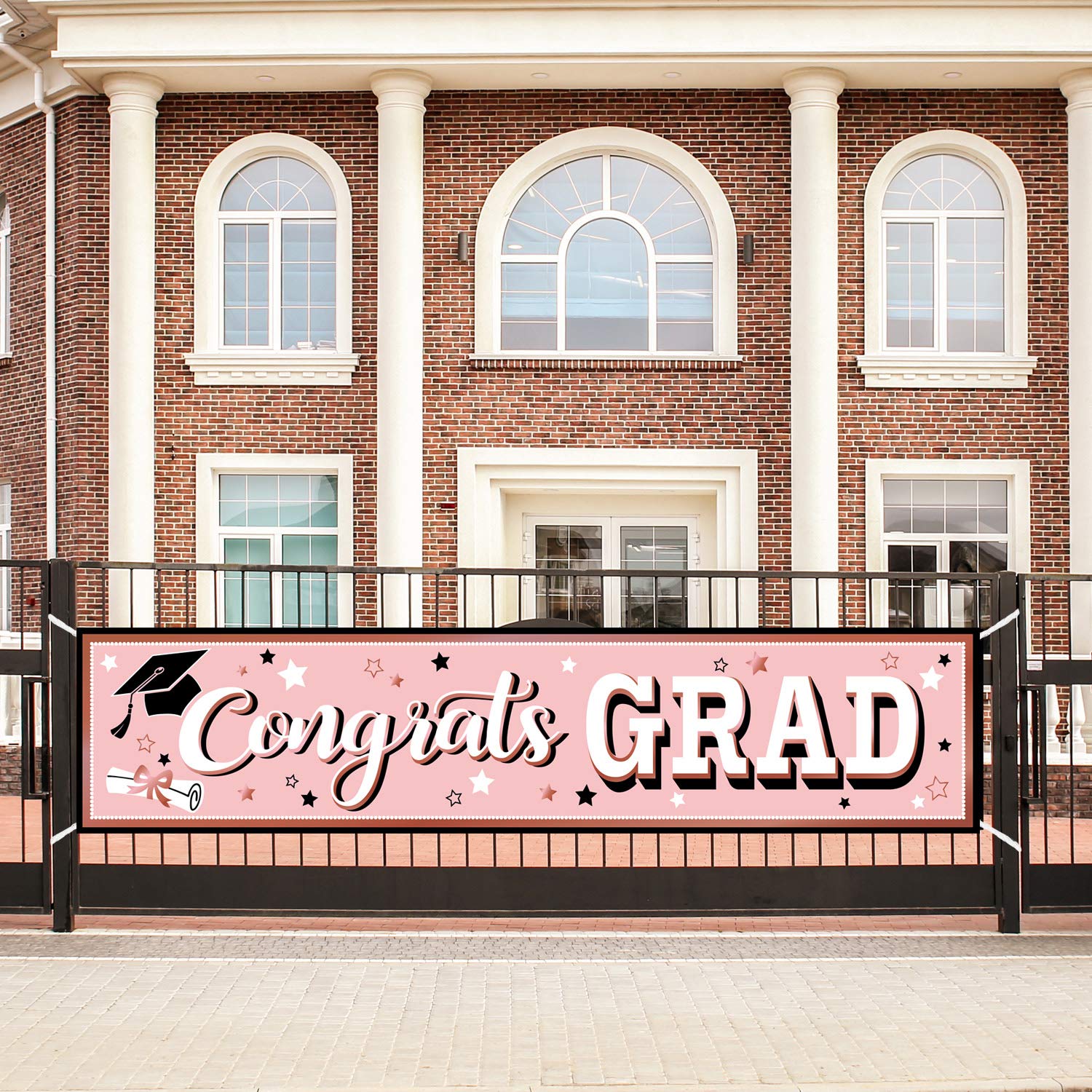 2025 Rose Gold Graduation Banner - Congrats Grad Party Decorations Fabric Backdrop for High School & College Graduates - Perfect for Graduation Ceremonies, Photo Booths & Home Decor