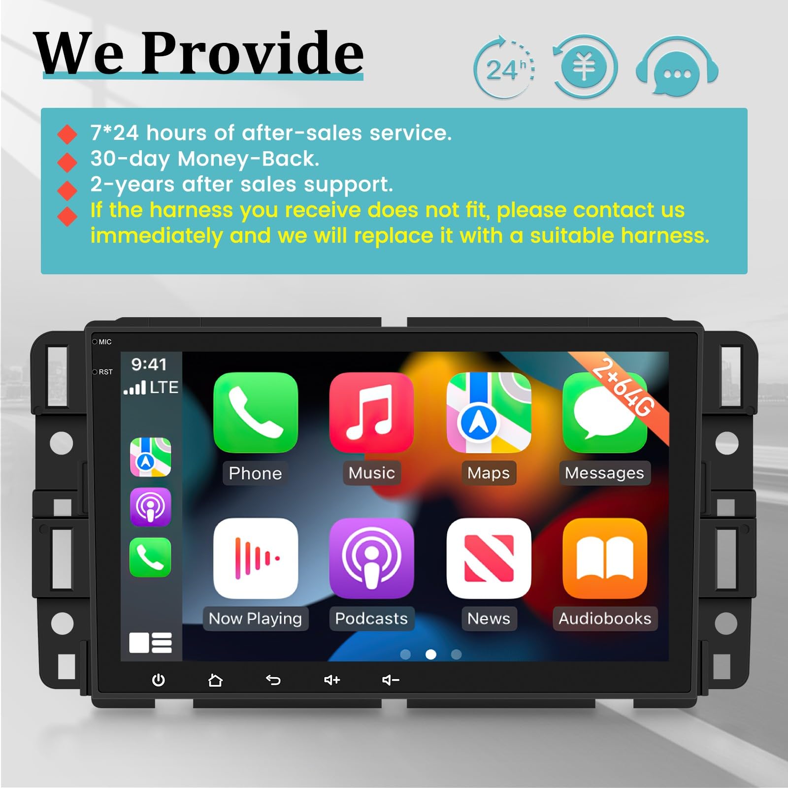 Chevy Silverado 2+64GB Android Car Stereo with Wireless Apple CarPlay & Android Auto - 2.5D Touchscreen GPS WiFi HiFi Radio for GMC Chevrolet Buick Hummer + AHD Backup Camera & Mic | In-Car Entertainment & Navigation System