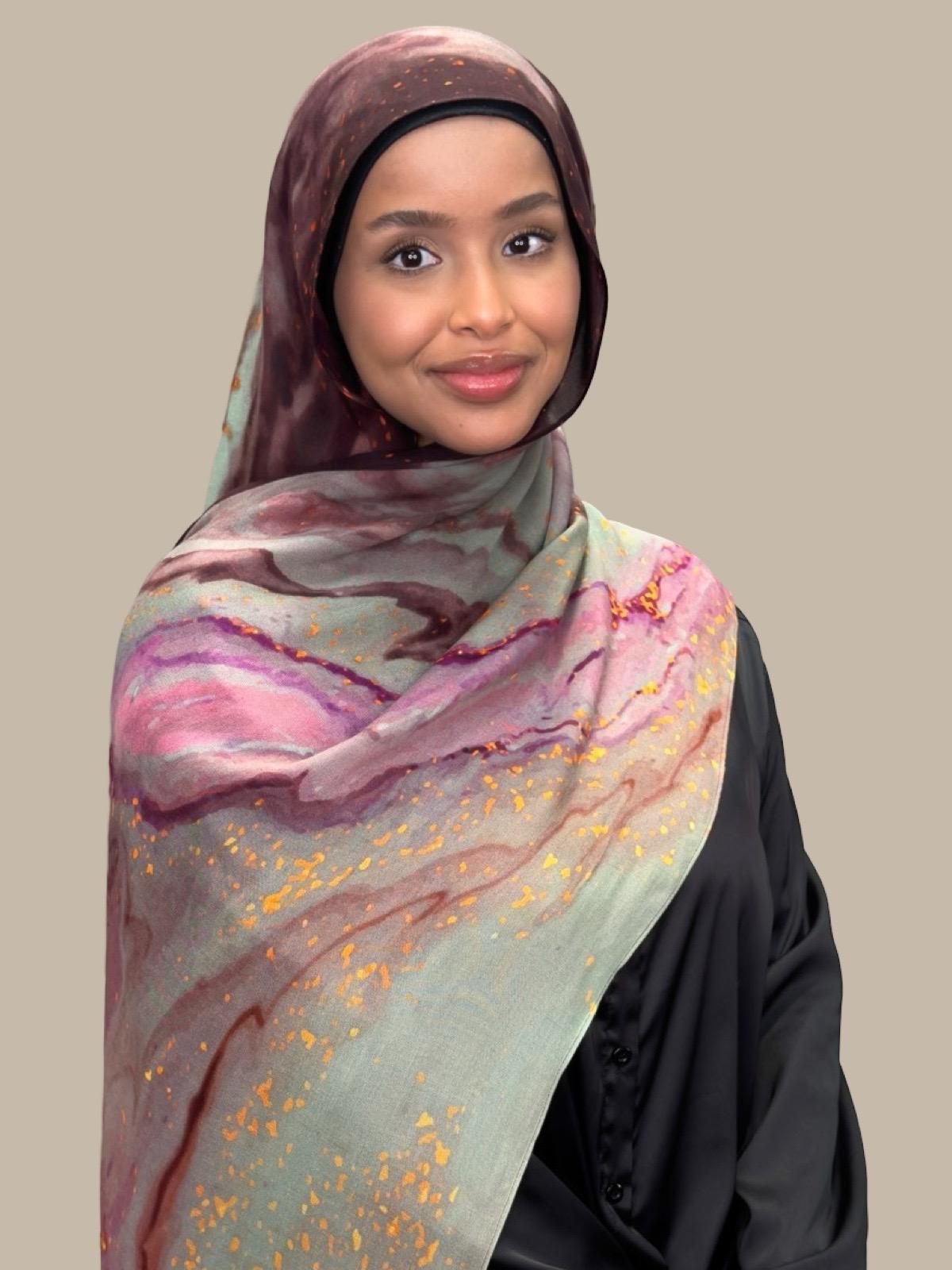 Print Modal Hijab Rose Mirage - Soft & Breathable Muslim Headscarf for Women - Perfect for Daily Wear, Prayer, and Special Occasions