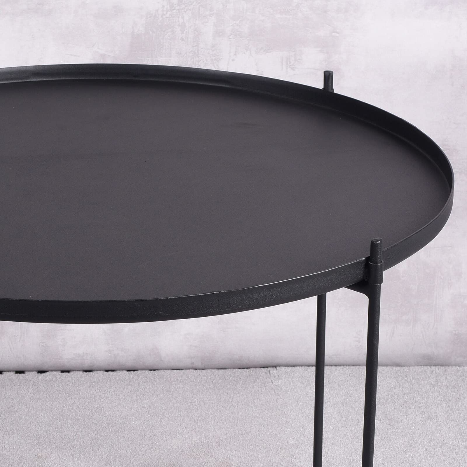 Round Side Table with Tray Top - Metal Folding Accent Coffee Table - Waterproof & Rustproof for Indoor & Outdoor Use - 21.65