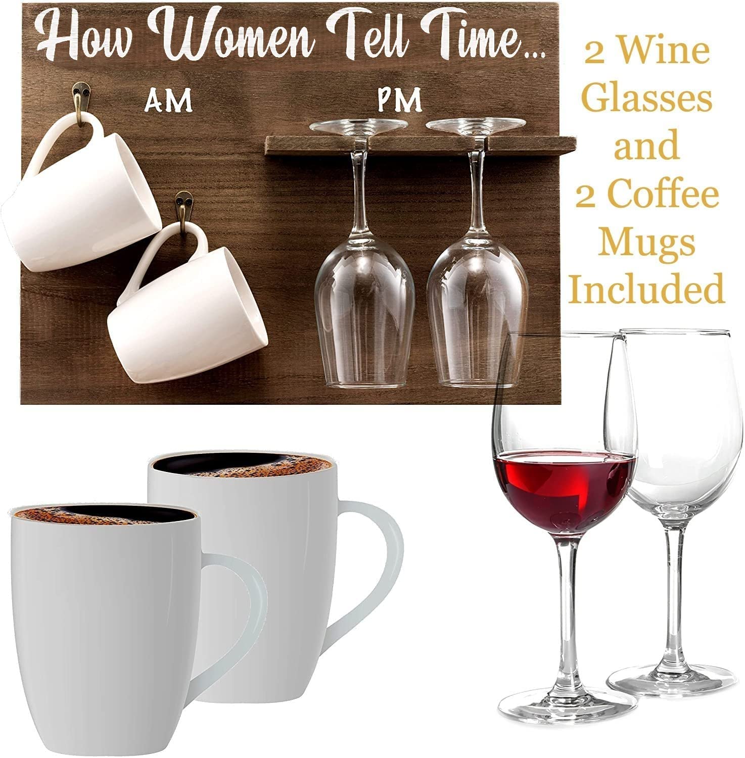 Best Mother's Day & Birthday Gifts for Women - Funny Unique Presents for Mom, Wife, Sister, Aunt - 2 Glass Set & 2 Coffee Mugs Gift Box - Perfect for Mother's Day Celebrations, Housewarming, Anniversary & Coffee Lovers