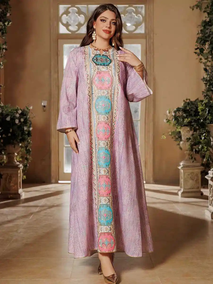 Elegant Eid Dress with Embroidery & Printed Floral Design - Long Caftan Kaftan Dress for Women #25426 | Perfect for Eid Celebrations, Weddings & Special Occasions