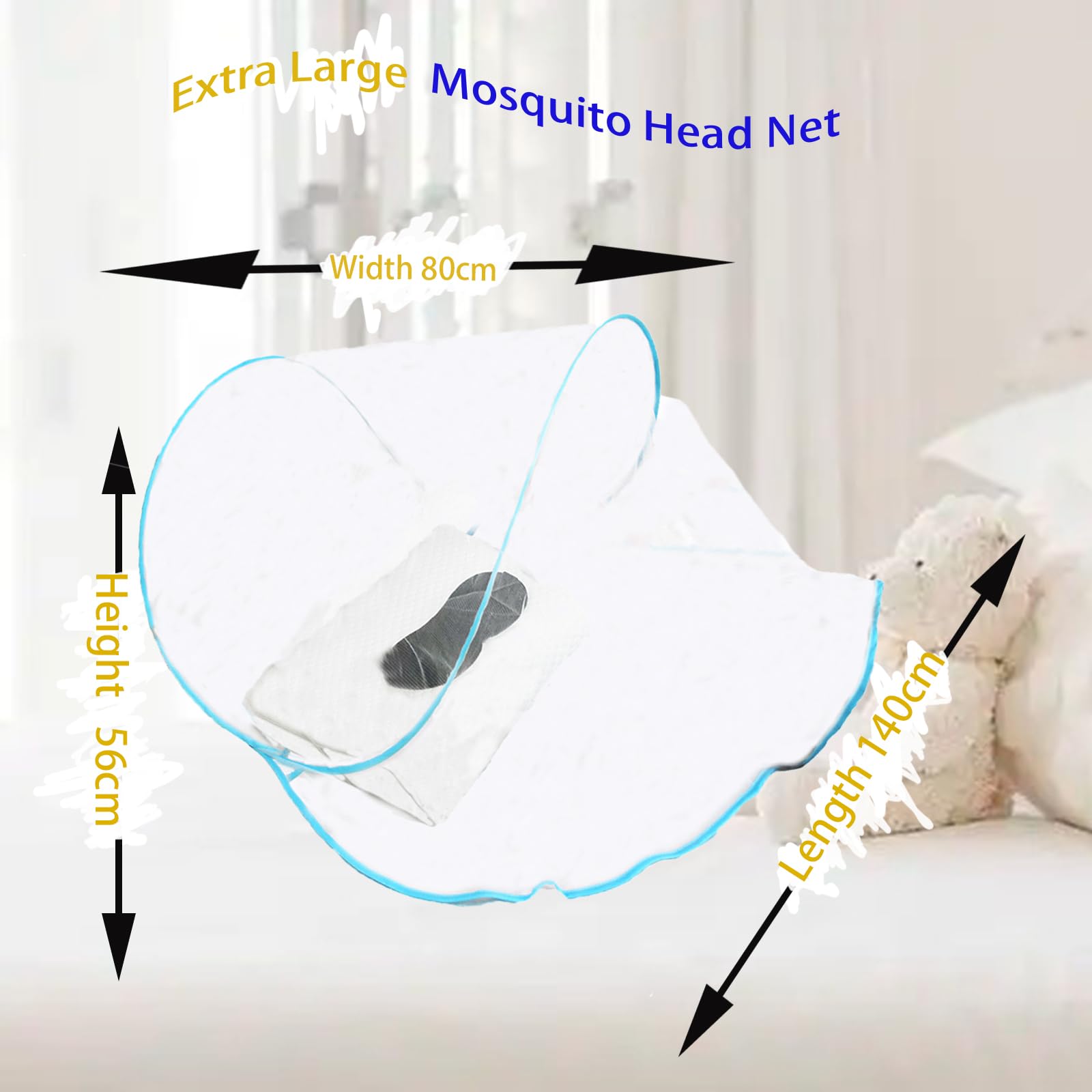CMINGJ Portable Mosquito Head Net - Foldable Pop-Up Travel Essential, Free Installation Bed Mosquito Net (Extra Large) - Perfect for Bedroom, Camping, Napping & Outdoor Activities